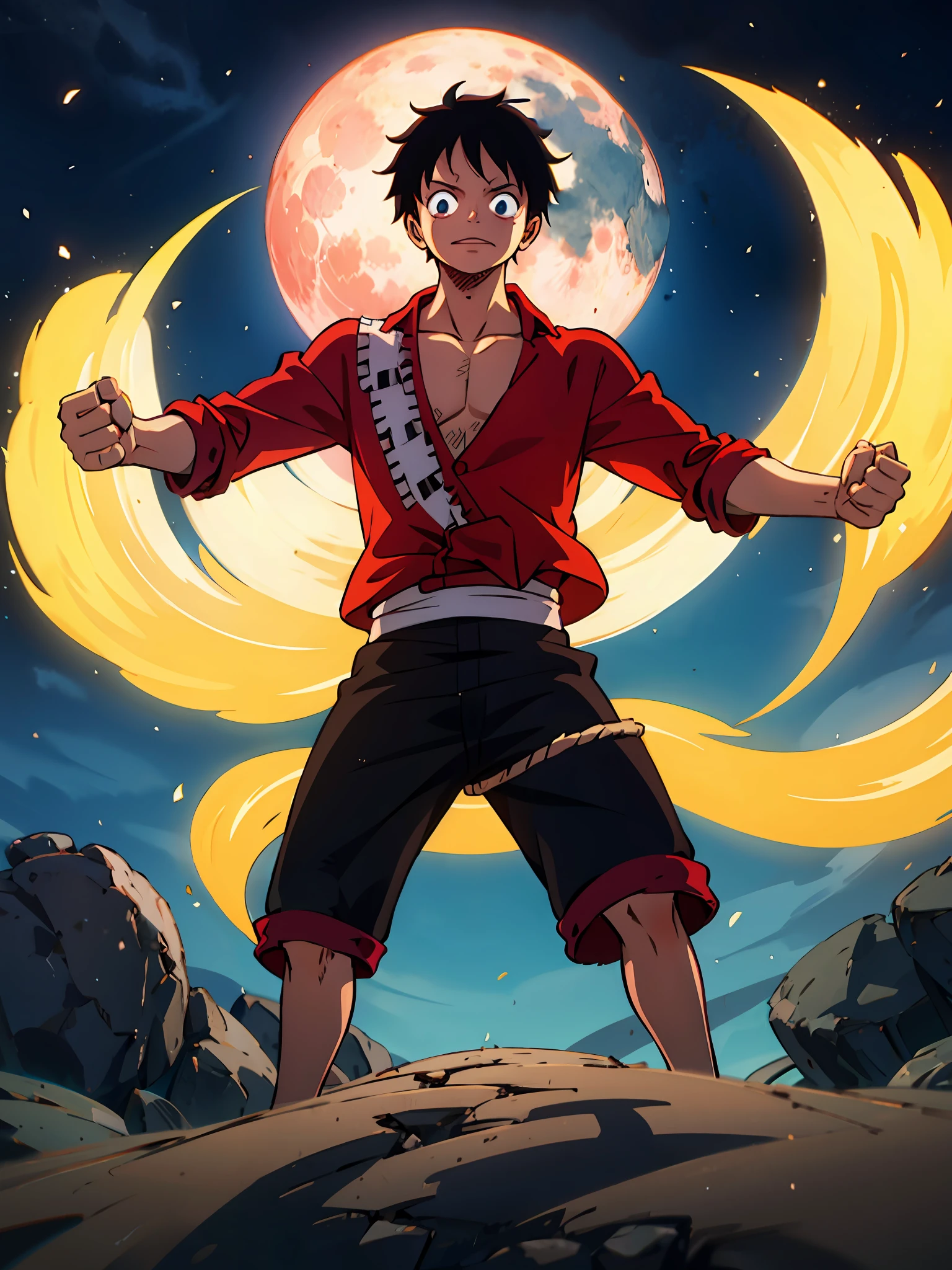 Fill the moon with red and leave the rest as sky.