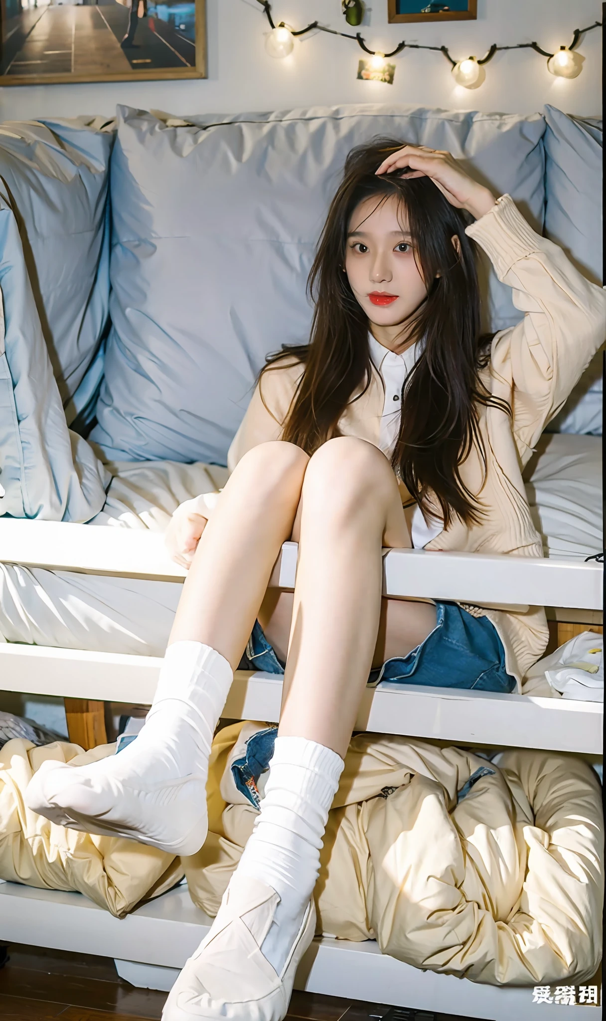 white short socks,best qualtiy,tmasterpiece,超高分辨率,(realisticlying:1.4),s girl,Juvenile, looking at viewert