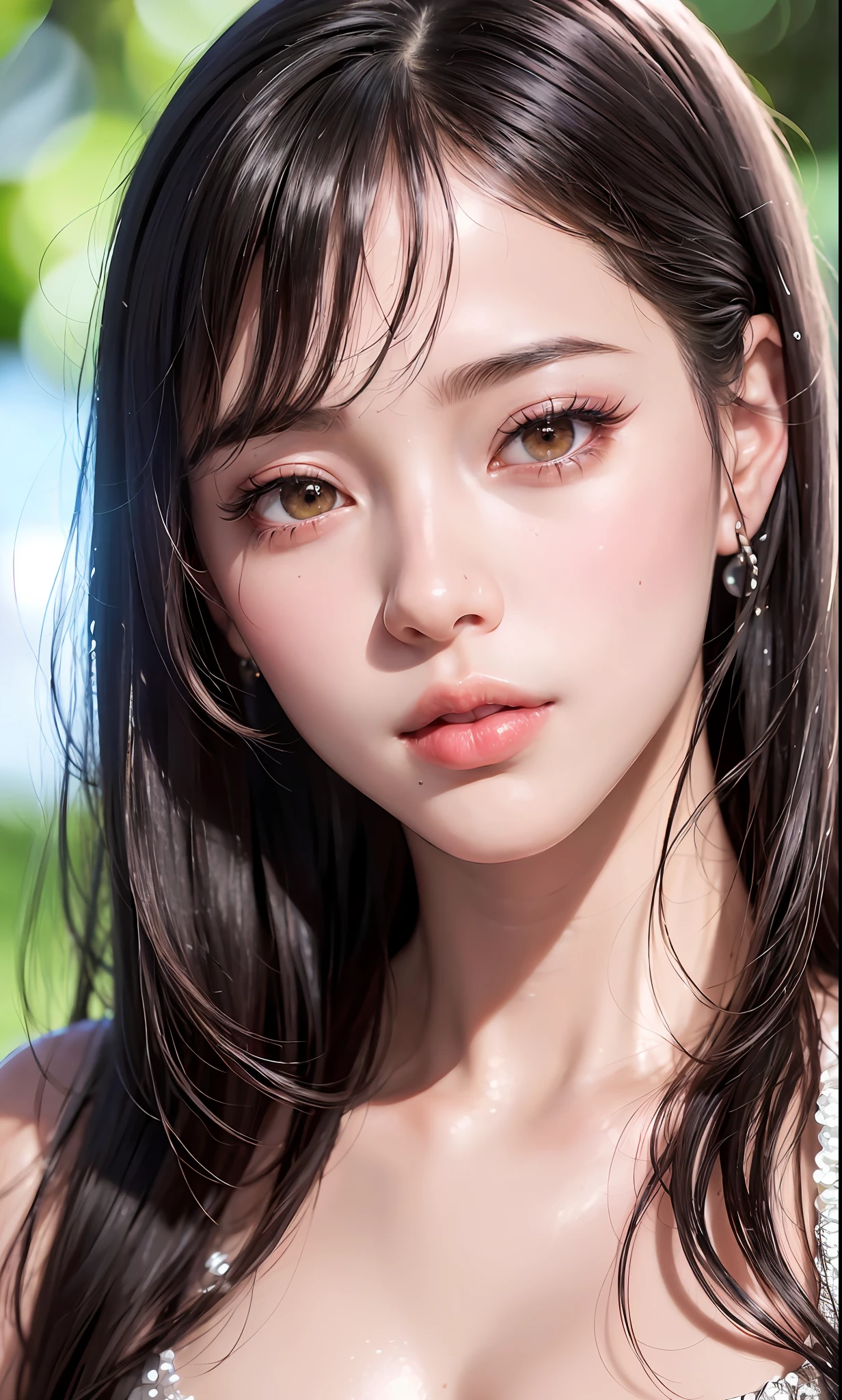(8k, RAW photo, photorealistic:1.25) ,( lipgloss, eyelashes, gloss-face, glossy skin, best quality, ultra highres, depth of field, chromatic aberration, caustics, Broad lighting, natural shading, Kpop idol) looking at the audience With serenity and goddess-like bliss,