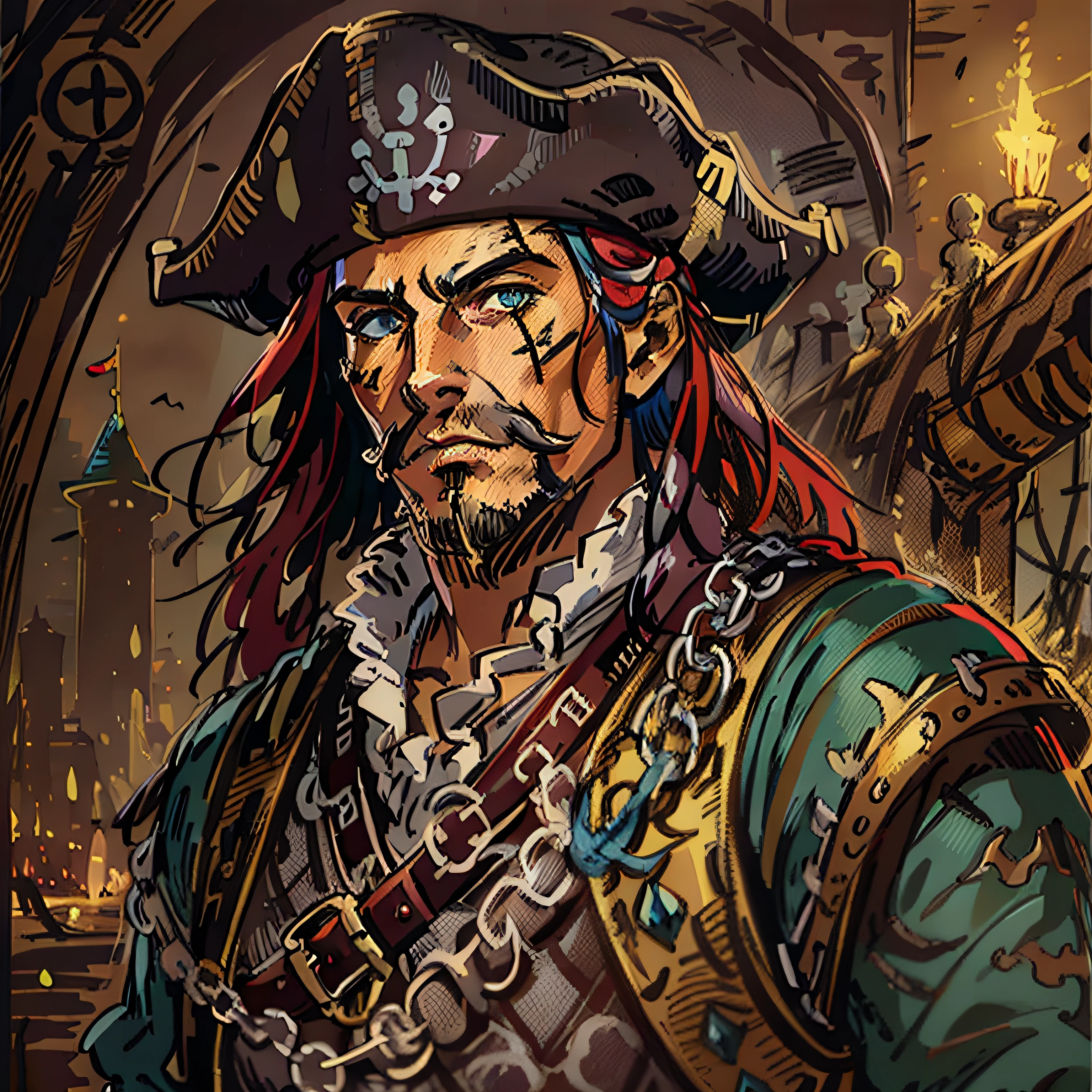 pirate, medieval, rpg character, medieval fantasy, close up portrait