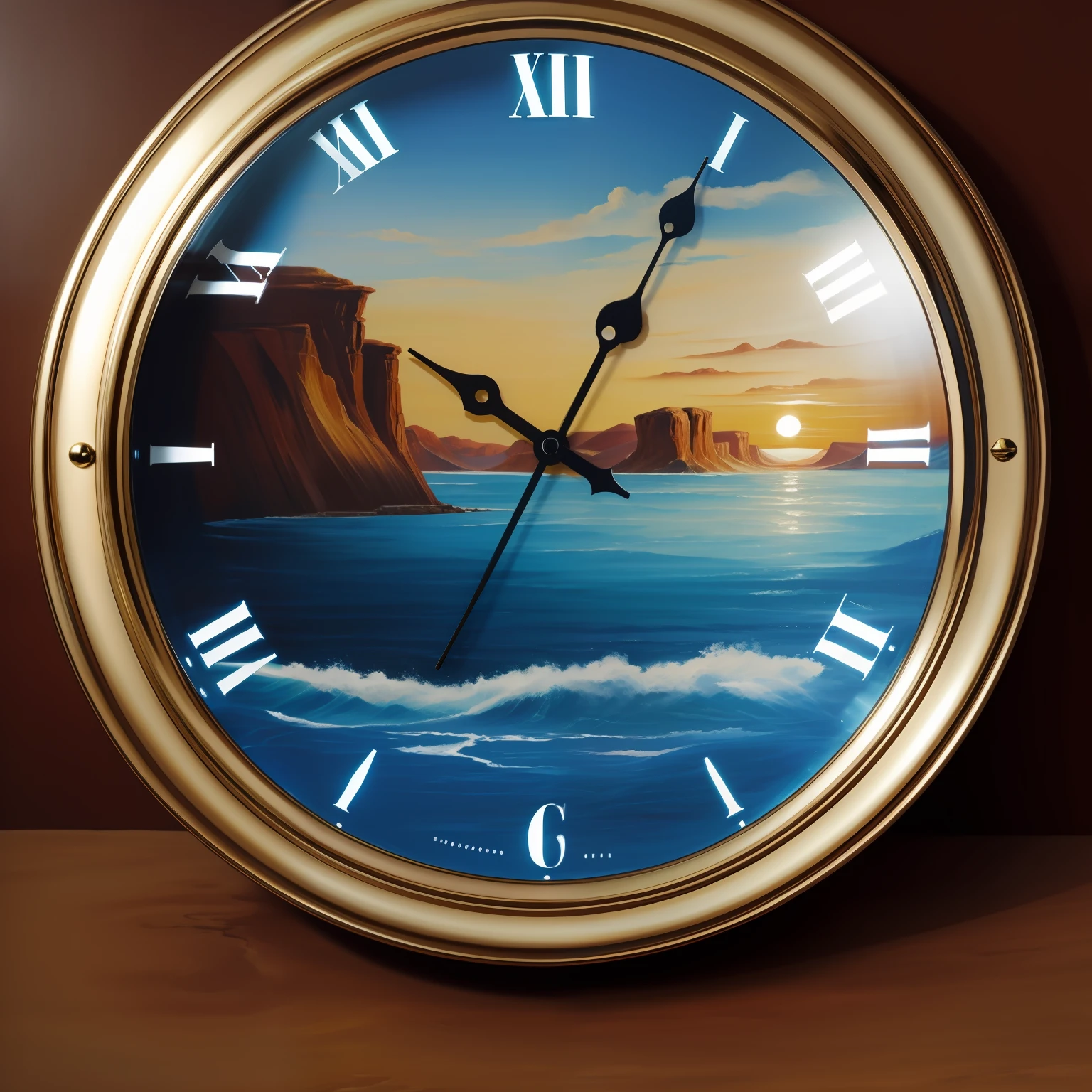 A landscape painting about time sharing，ultra-realistic realism，Fluid clock