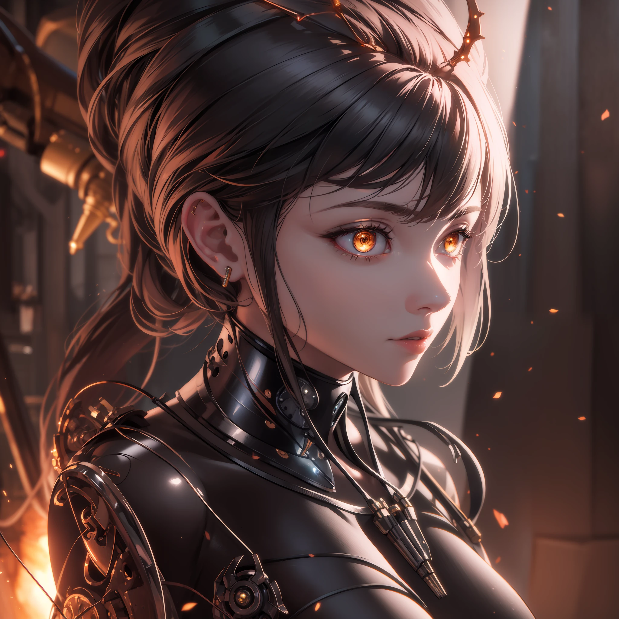 1mechanical girl,((ultra realistic details)), portrait, global illumination, shadows, octane render, 8k, ultra sharp,metal,intricate, ornaments detailed, cold colors, egypician detail, highly intricate details, realistic light, trending on cgsociety, glowing eyes, facing camera, neon details, machanical limbs,blood vessels connected to tubes,mechanical vertebra attaching to back,mechanical cervial attaching to neck,sitting,wires and cables connecting to head