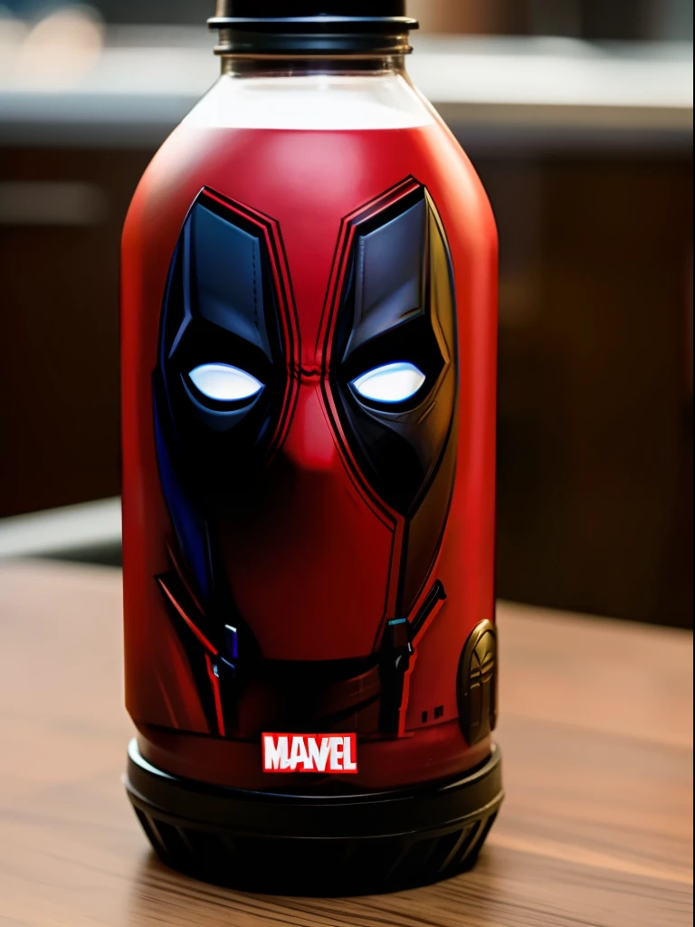 An anthropomorphic bottle of Marvel’s Deadpool