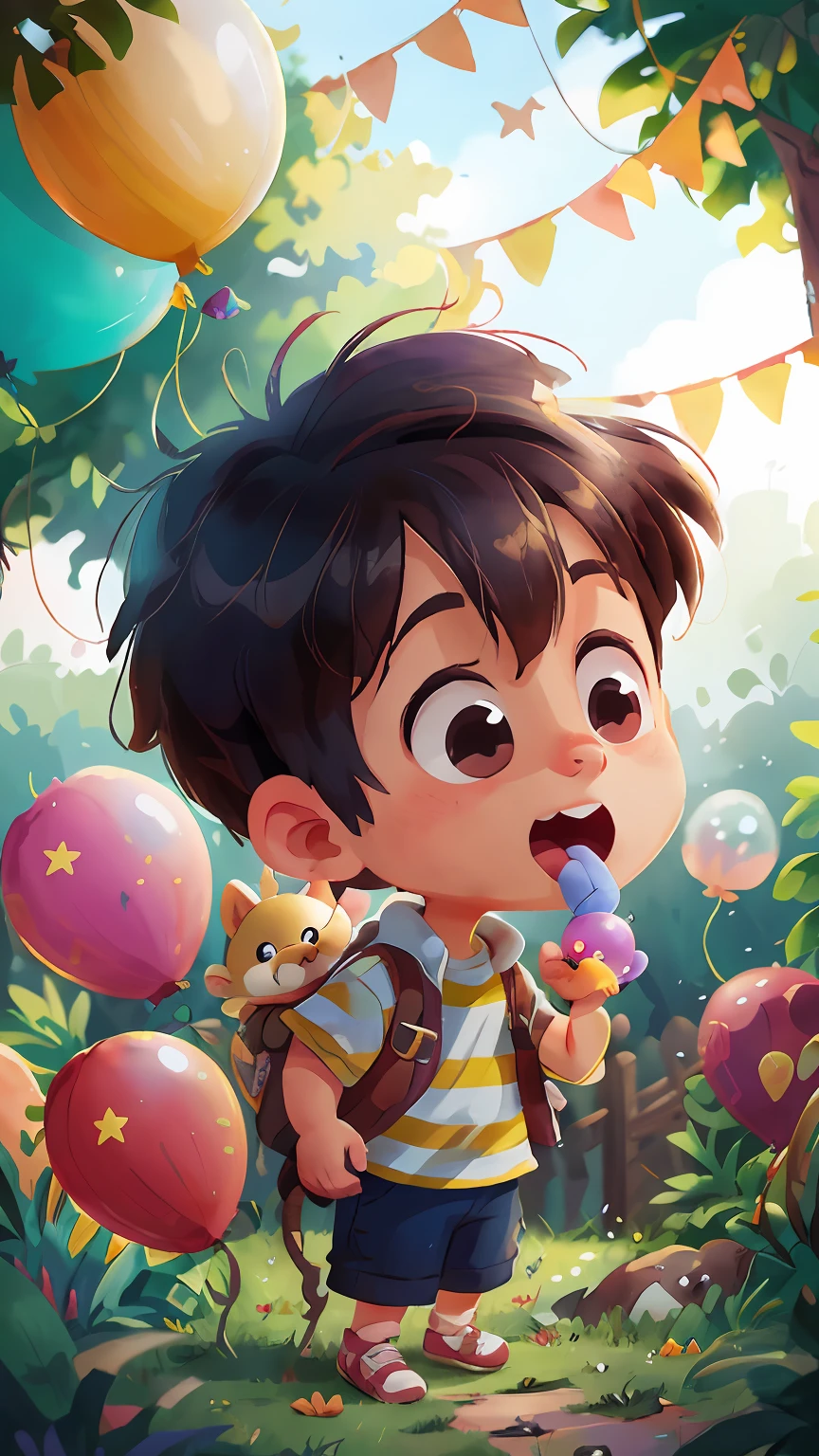 A boy, zoo, many balloons, happy, happy, perfect quality, clear focus (clutter - home: 0.8), (masterpiece: 1.2) (realistic: 1.2) (bokeh) (best quality) (detailed skin: 1.3) (intricate details) (8K) (detail eyes) (sharp focus), (happy)