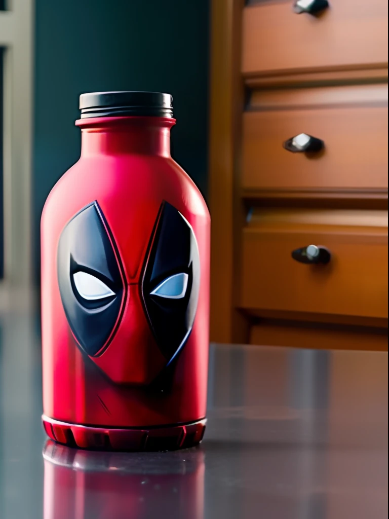 An anthropomorphic bottle of Marvel’s Deadpool
