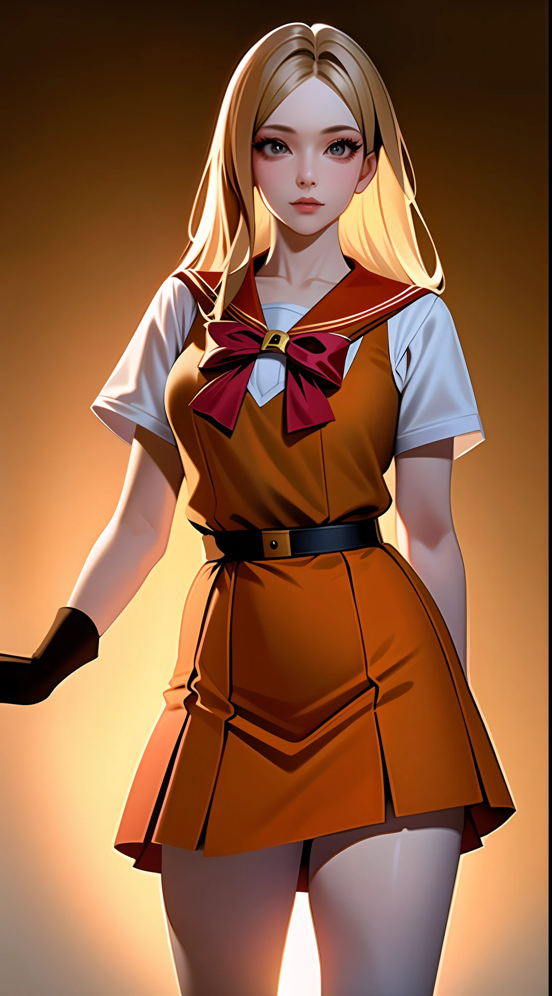 Girl in the middle shot, beautiful face 20yo girl, delicate hands, SV1, sailor senshi uniform, orange skirt, elbow gloves, tiara, orange sailor collar, red bow, orange necklace, white gloves, jewelry, flying in the air, in the sky, moody lighting, (sharp focus, eye focus, masterpiece, best quality, realistic detail, clear image, realistic, high resolution)