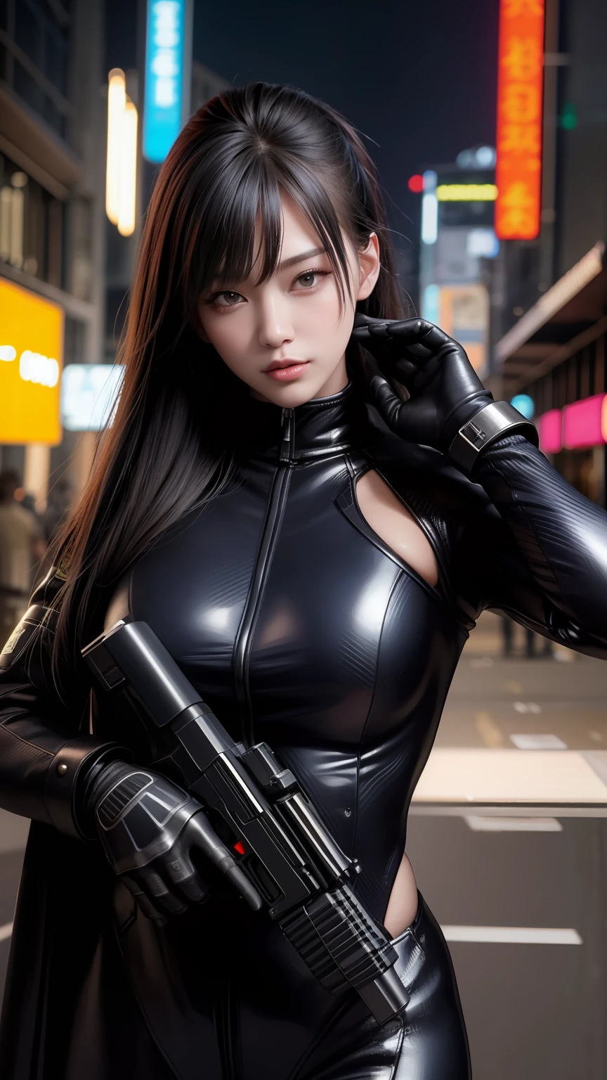 Highest image quality,Outstanding details,超高分辨率,one-girl,Female Counter-Strike,Mecha pie,Robust body,Sexy and robust,Detailed abs,Detailed muscle lines,dynamicposes,the night,Future city street view background,neonlight,sense of science and technology,future-tech,Very detailed cyberpunk style,cyber punk perssonage,Highly detailed Counter-Strike uniforms,Highly detailed helmet,Police badge,Highly detailed guns,Highly detailed police equipment,frontage,Full body photo,Look from the bottom up,look from down, looki at viewer