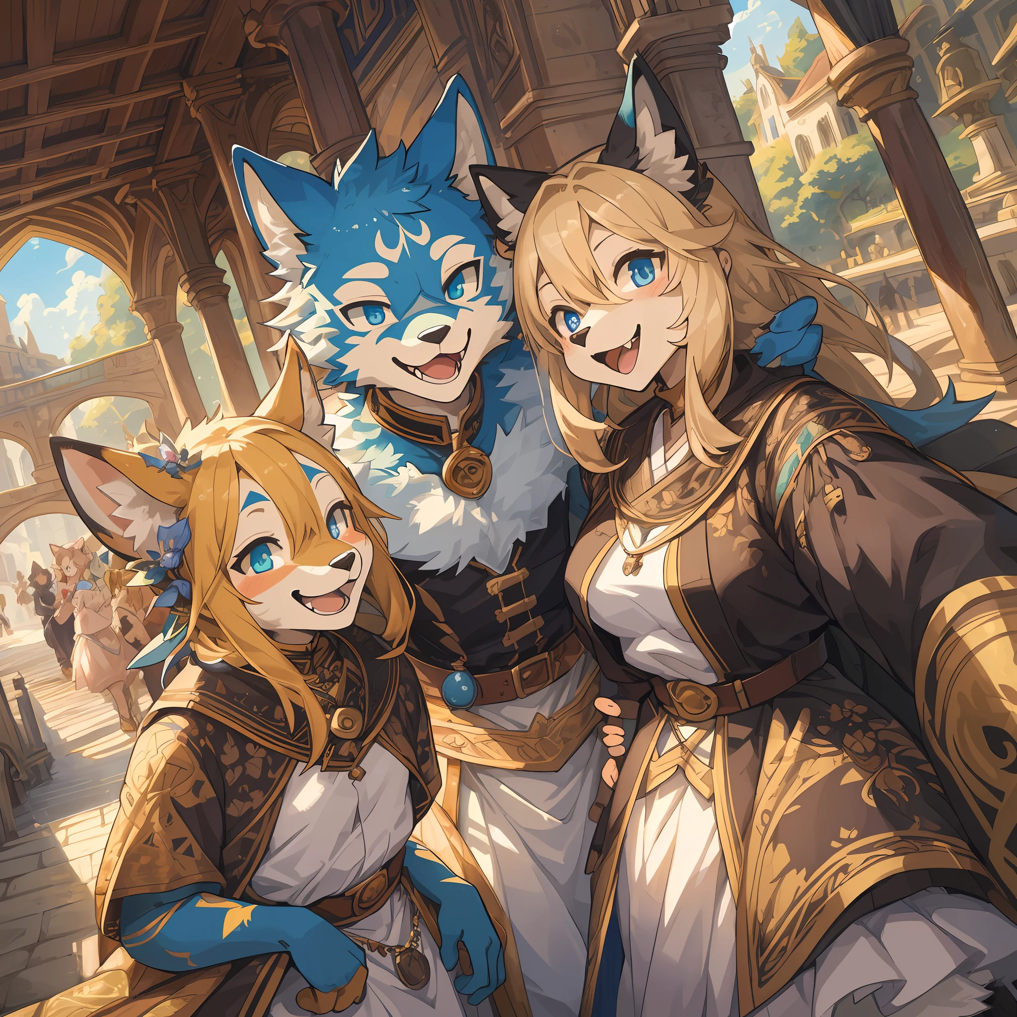 top quality, best quality, High-quality illustrations, masterpiece, super high resolution, detailed background, detailed background, World Heritage Site, 6+boys, 6+girls, Happy, joyful, absurdres(highly detailed beautiful face and eyes)perfect anatomy(Photos taken with friends)(kemono, furry anthro)selfie,