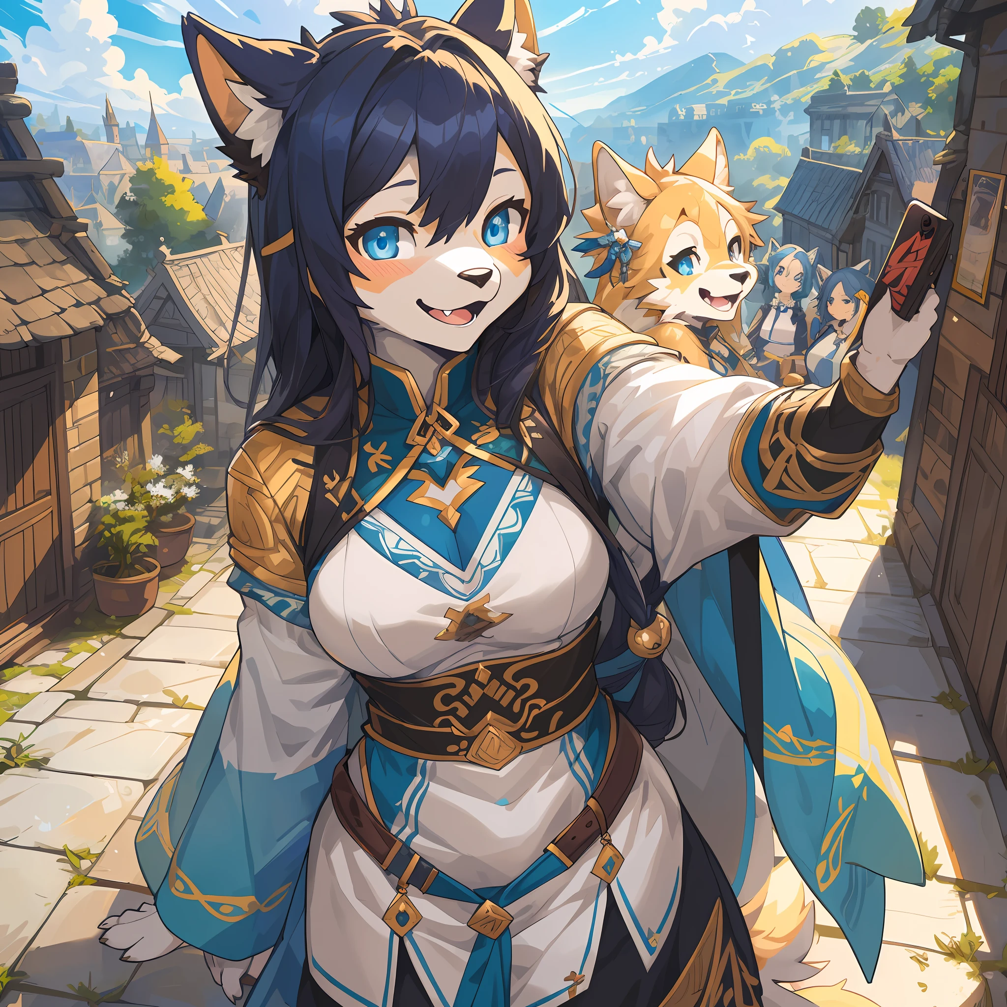 top quality, best quality, High-quality illustrations, masterpiece, super high resolution, detailed background, detailed background, World Heritage Site, 6+boys, 6+girls, Happy, joyful, absurdres(highly detailed beautiful face and eyes)perfect anatomy(Photos taken with friends)(kemono, furry anthro)selfie,