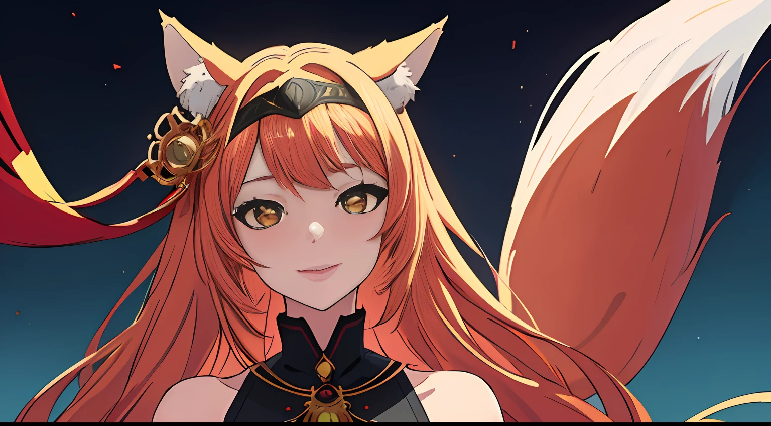 a woman in a black and gold outfit with fox ears on her head, fox tail, seductive anime girl, intricate body, inspired by WLOP, 8k high quality detailed art, a beautiful fantasy empress, intricate wlop, beautiful alluring anime woman, wlop. 4 k, anime goddess, fanart best artstation, wlop and sakimichan