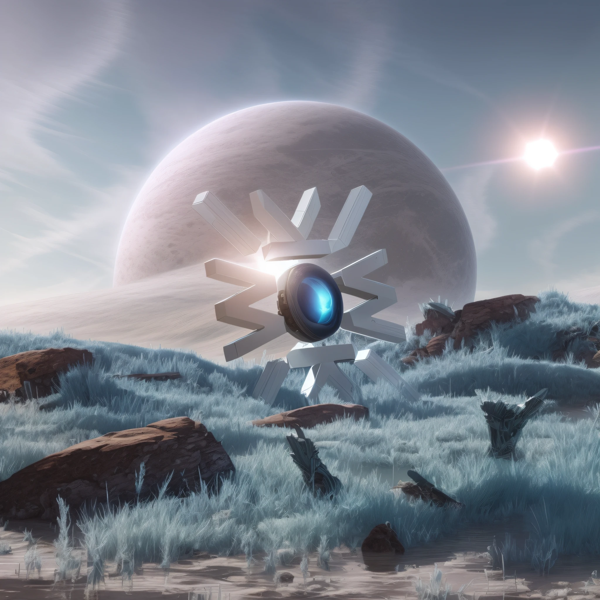 There is a digital painting of snowflakes in the middle of the field, on another planet, On exoplanets, in the art style of filip hodas, on an alien grassland, another planet, vaporwave wallpaper environment, icey tundra background, 8k hd wallpaperjpeg artifact, 8k hd wallpaperjpeg artifact