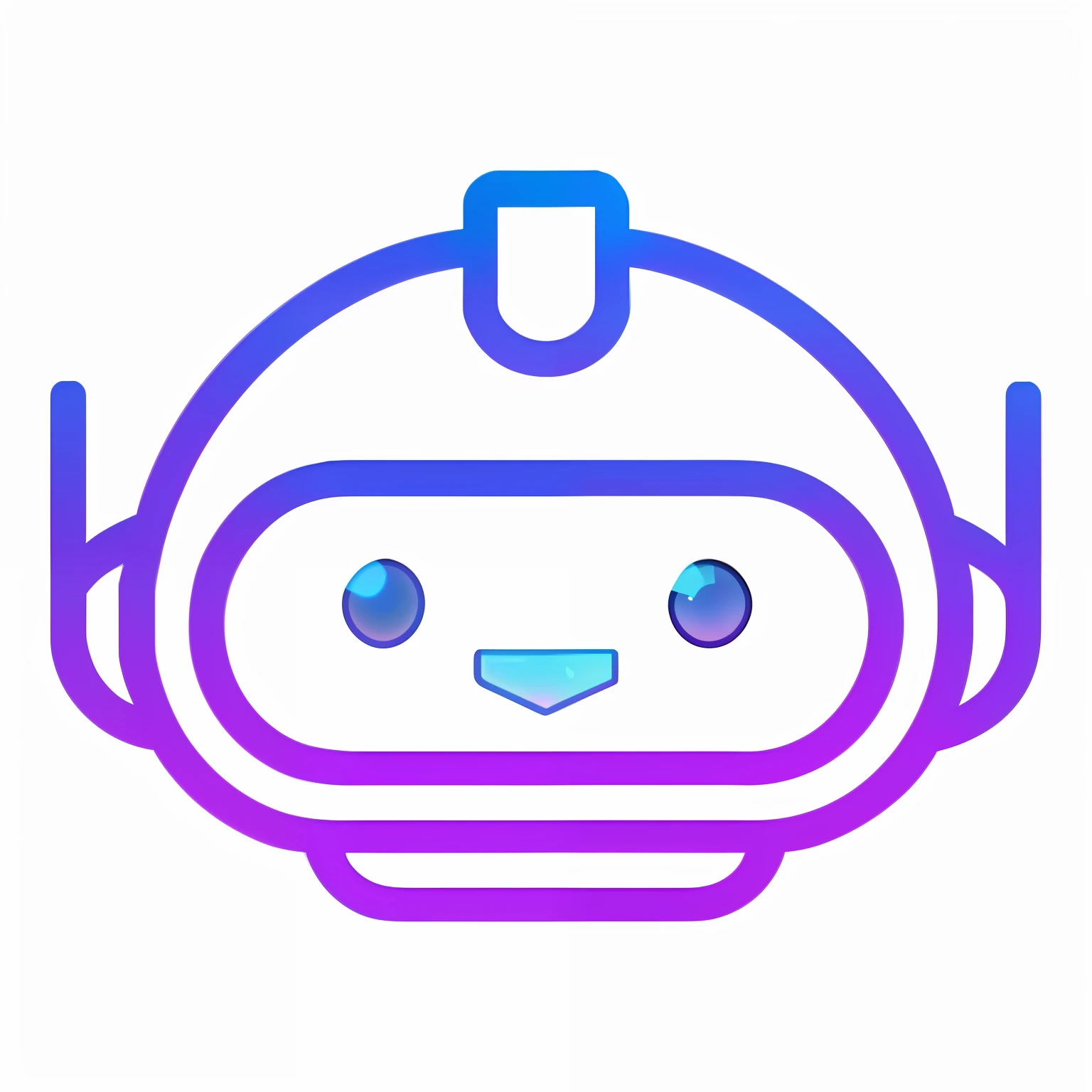 A purple and blue robot face，With a smile on it, discord profile picture, avatar for website, Avatar image, safebooru, Bot icon, icon for an ai app, Super cute robot face, Glowing Eyes in Helmet, droid, discord emoji, reddit post, Robot face, ƒ 1. 8, ƒ1.8, neon outline