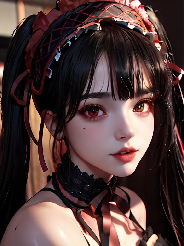 ultra realistic 8k cg, picture-perfect face, flawless, clean, masterpiece, professional artwork, 1girl, tokisaki kurumi, heterochromia,