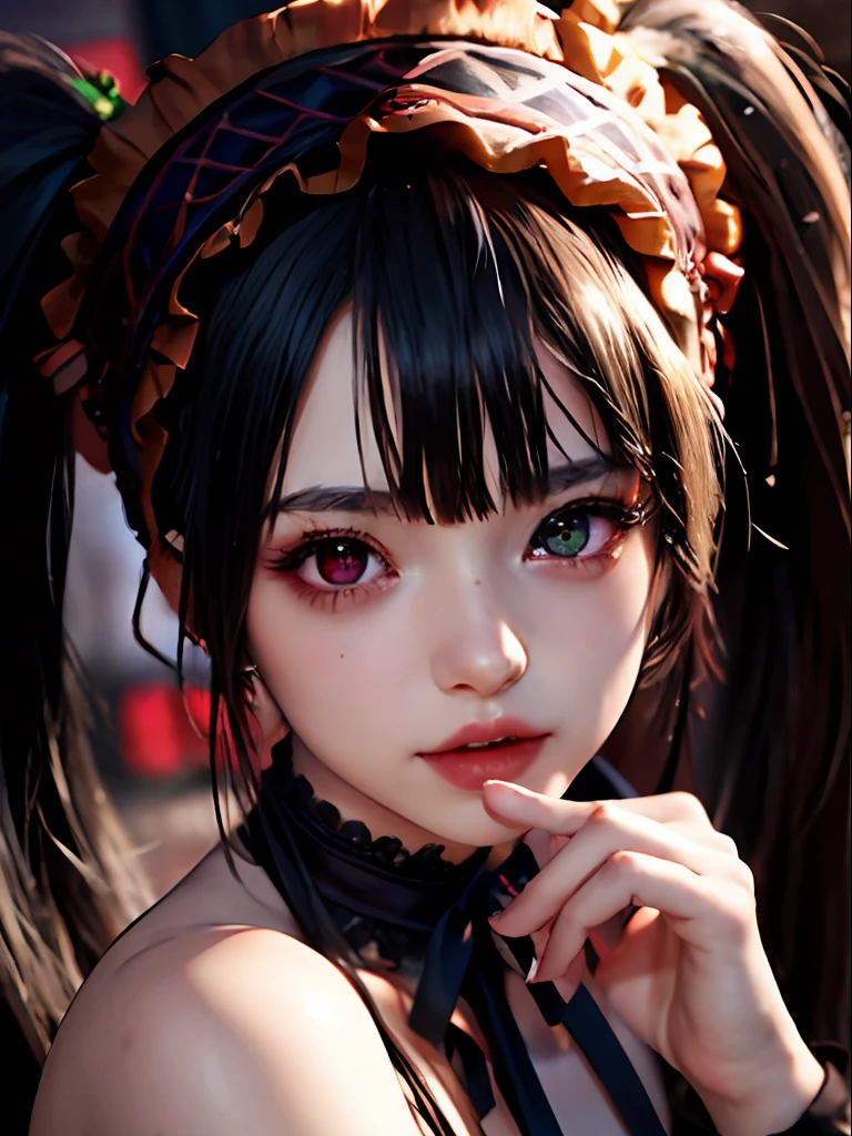 ultra realistic 8k cg, picture-perfect face, flawless, clean, masterpiece, professional artwork, 1girl, tokisaki kurumi, heterochromia,