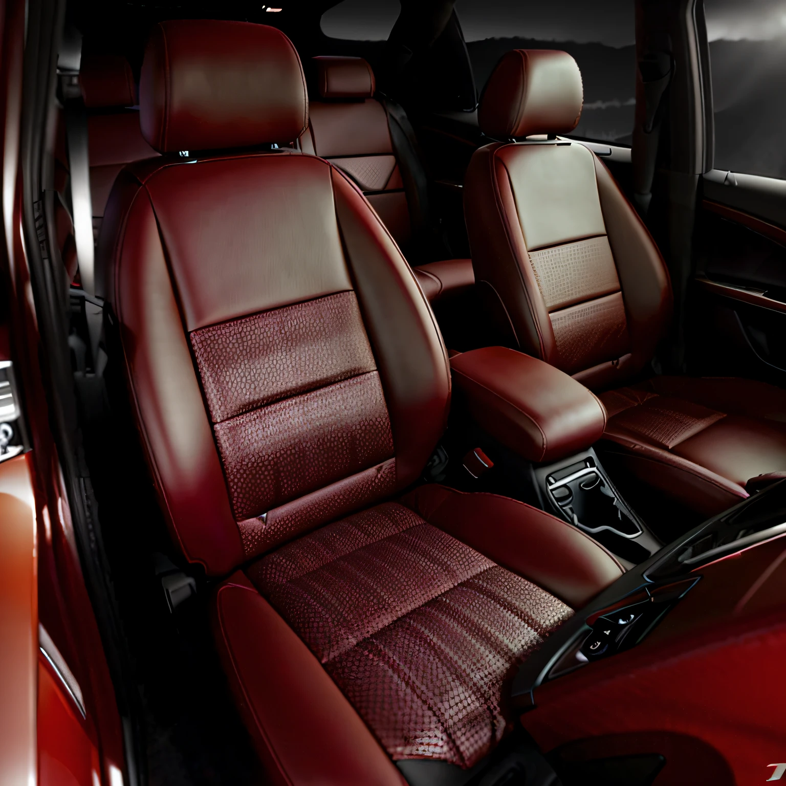 there are two seats in the back of a car with a remote control, red black leather interior, elegant interior, interior background, designed for cozy aesthetics!, interior, interior shot, tundra, highly detailed interior, high end interior, wine-red and grey trim, inside of a car, glowing interior components, very elegant features, interior photograph, fantastic vendor interior, neutral, vehicle