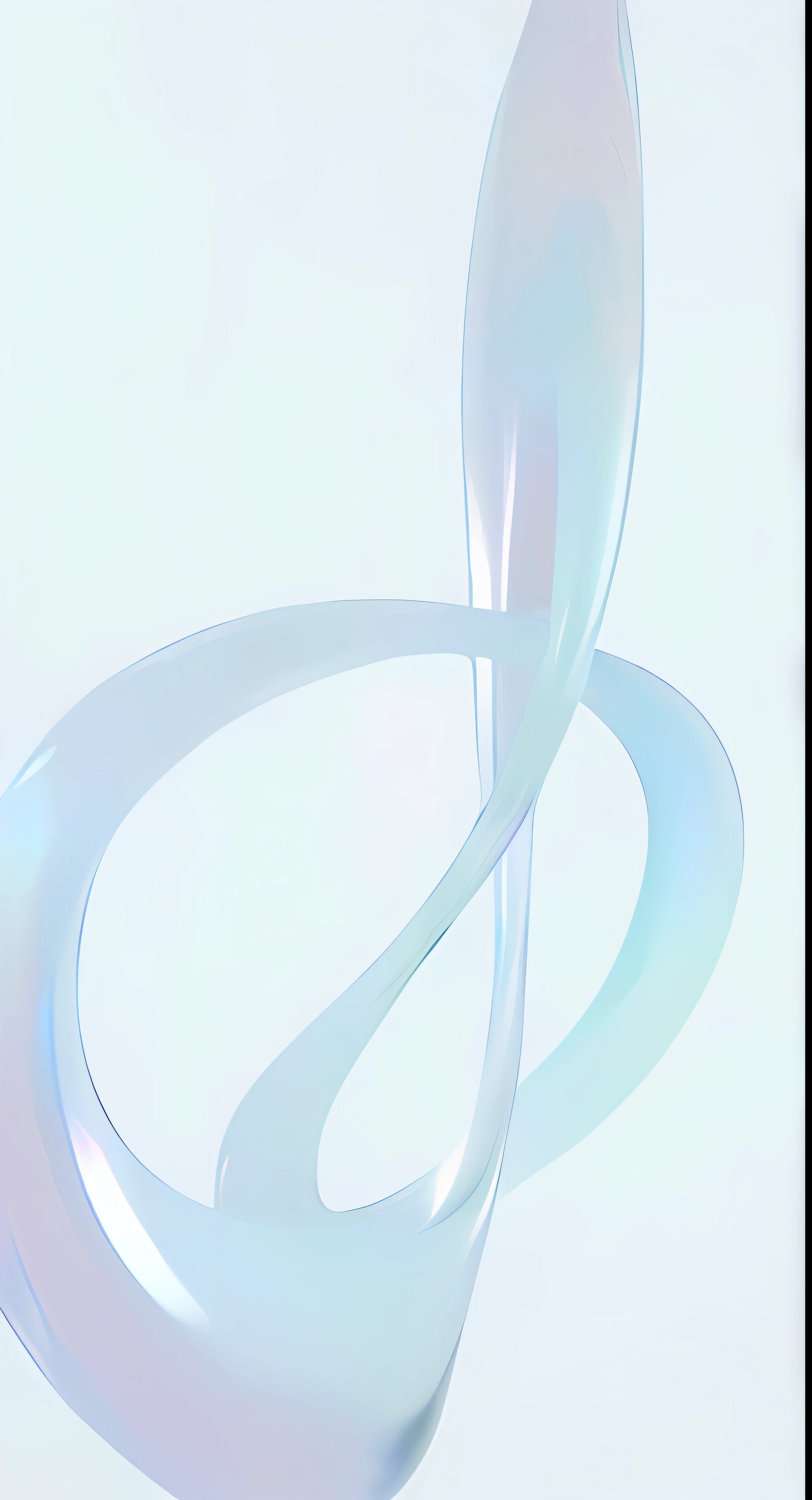 On the white surface there is a glass sculpture of a curved object, iridescent tubes, Mobius ring, milkyW, a still of an ethereal, interacte smooth flowing lines, abstract white fluid, promo art, glasssculpture, soft blue light, ethereal eel, beautiful opalescent colours, iridescent glass, ethereal abstract, Infinite time loop