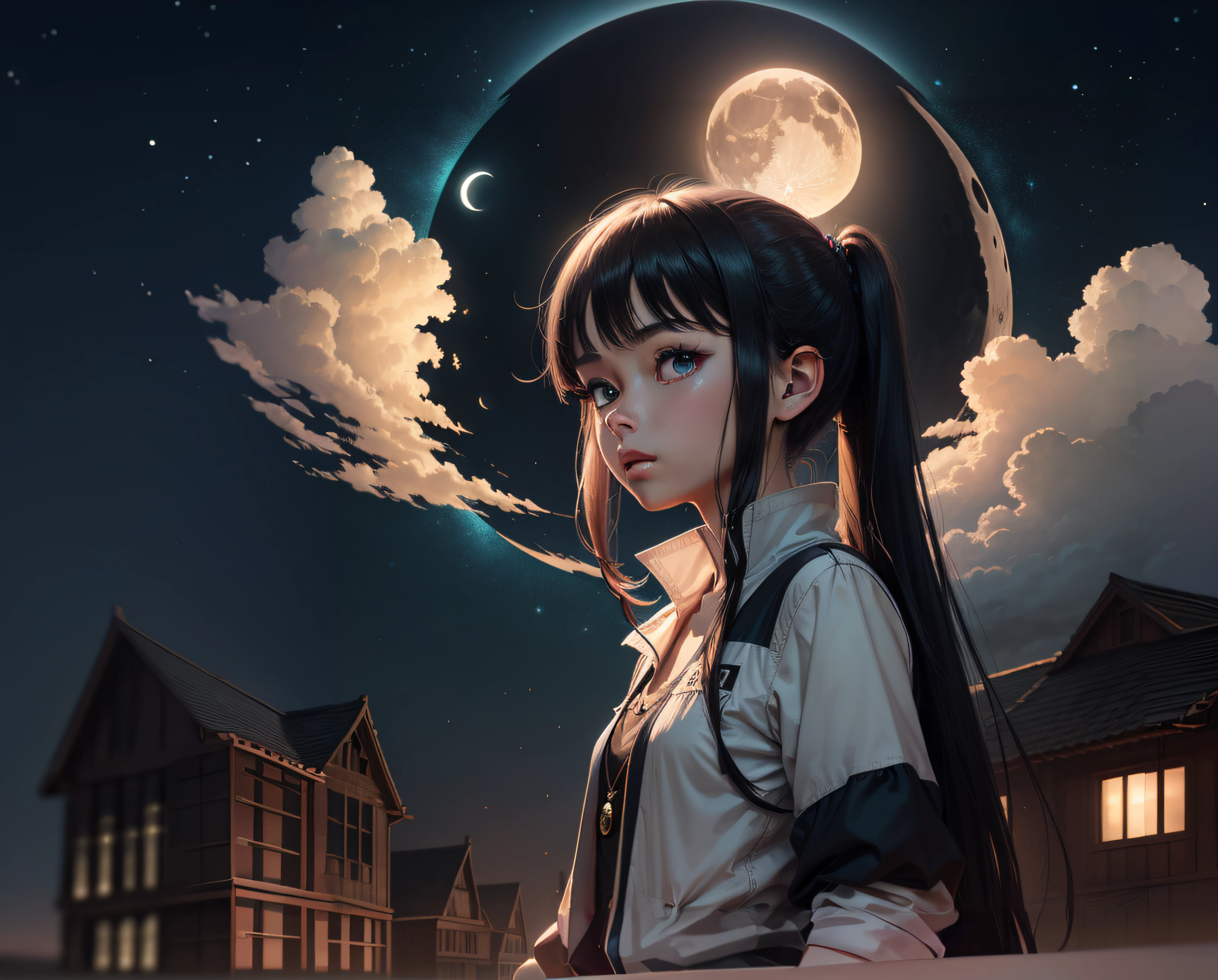 anime girl with night sky