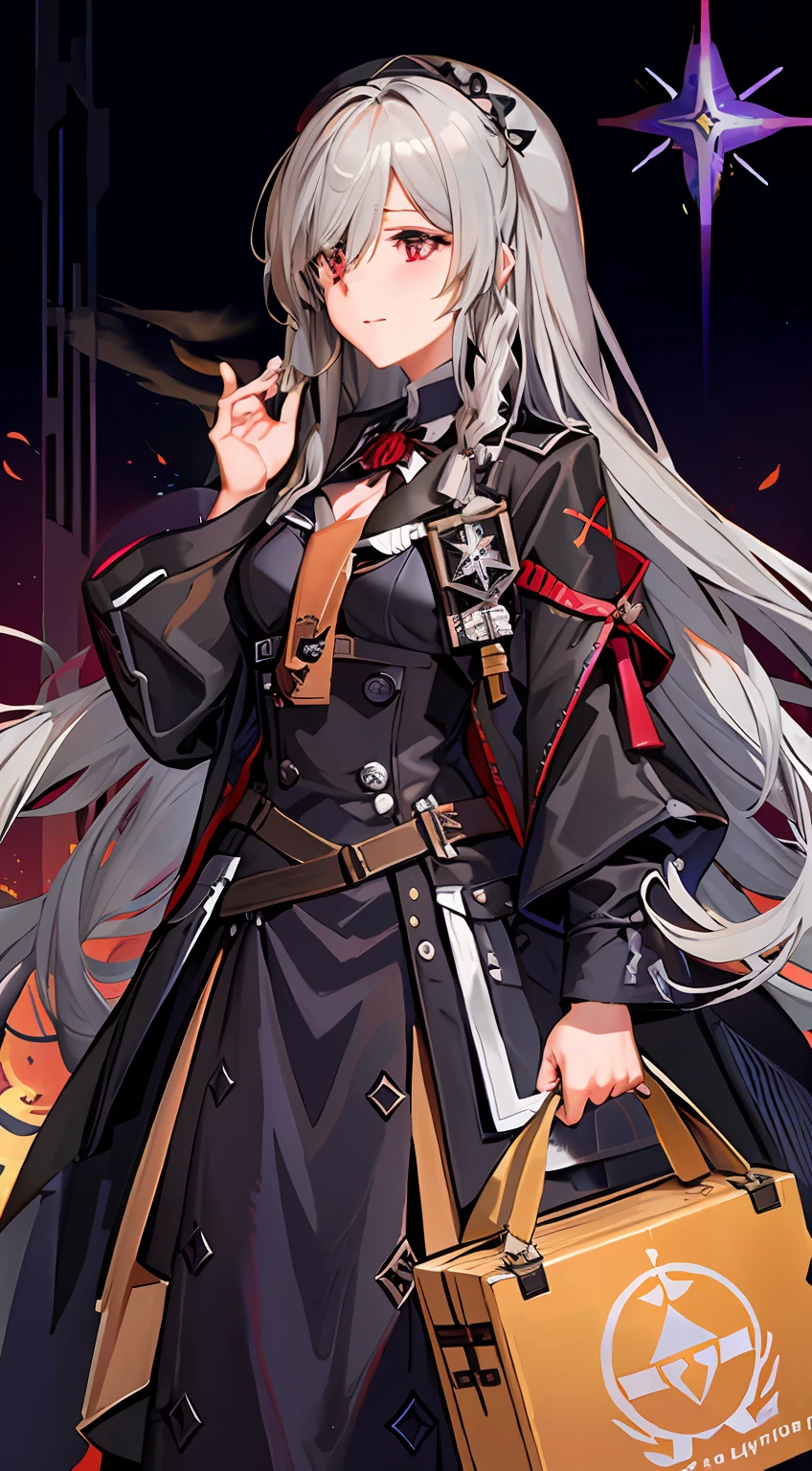 Anime characters with long white hair and brown bags, girls frontline style, from girls frontline, Fine details. Girl Front, girls frontline universe, From Arknights, Girl Front, Girls Frontline CG, Kantai collection style, azur lane style, portrait gapmoe yandere grimdark,  onmyoji portrait, astri lohne