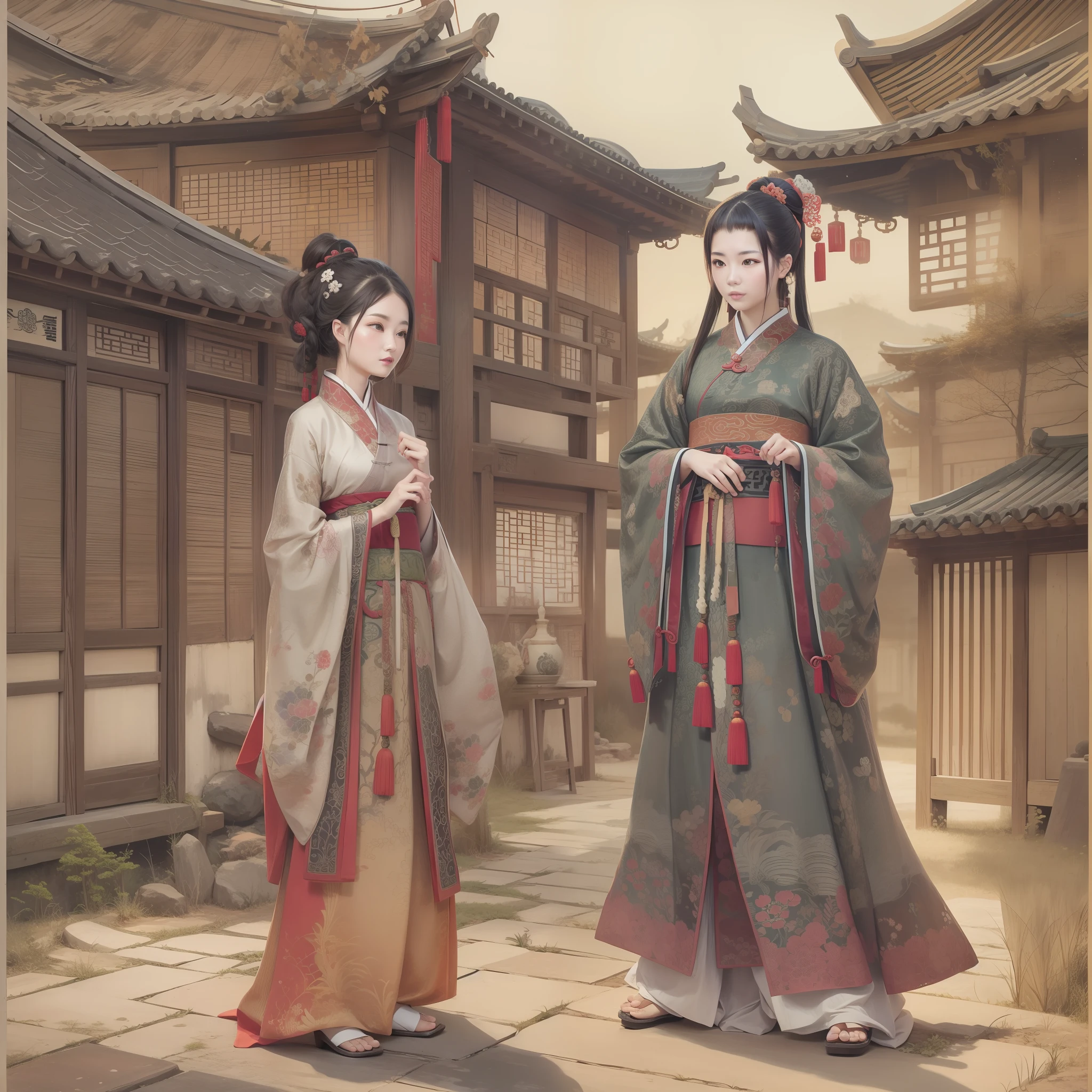 Ancient Chinese style building,Ancient Chinese style cityscape,Man and woman dressed in ancient Chinese style,wakame,wakame,wakame,wakame,wakame,wakame,wakame,wakame,