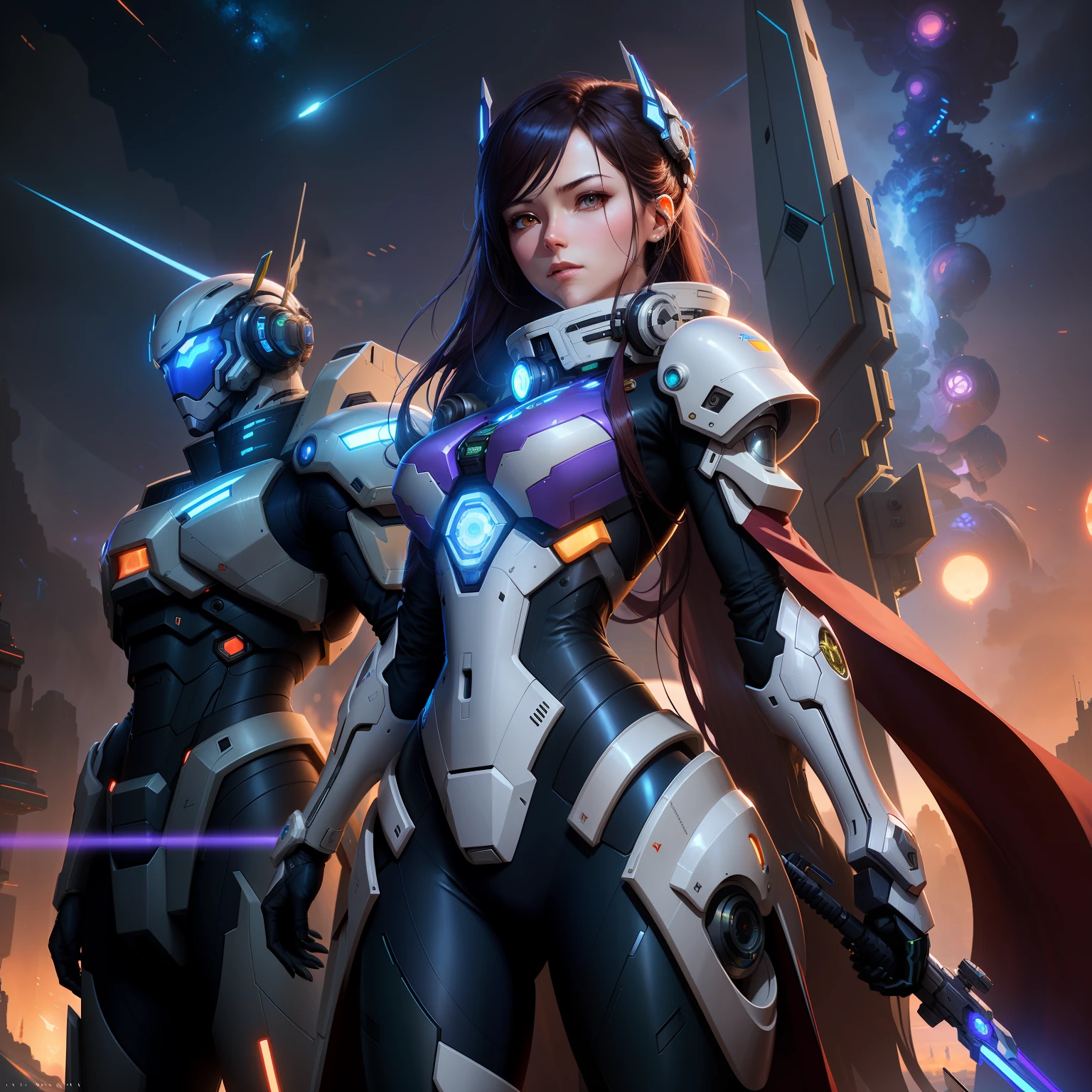 Araferd image of a woman in a futuristic suit and a man in a scientific suit, girl in mecha cyber armor, ross tran and bayard wu, krenz cushart and wenjun lin, WLOP and Sakimichan, alena aenami and android jones, cgsociety and fenghua zhong, Ross Tran 8 K