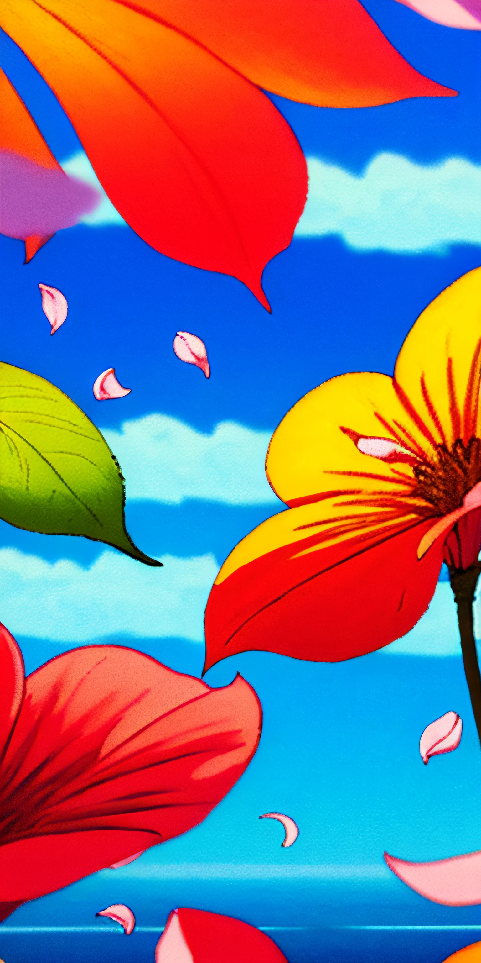 Masterpiece, best quality, (very detailed CG unity 8k wallpaper) (best quality), (best illustration), (best shadows) Nature', blue sea,delicate leaves petals of various colors falling in the air light Tracking, super detailed , wanostyle --v6
