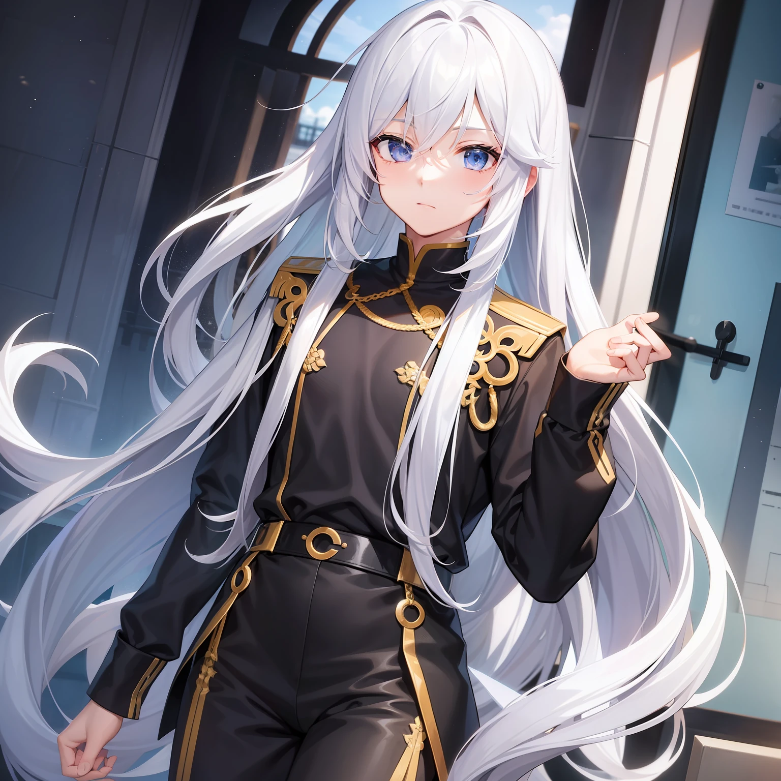 A young man。animesque。Long hair。a cool。