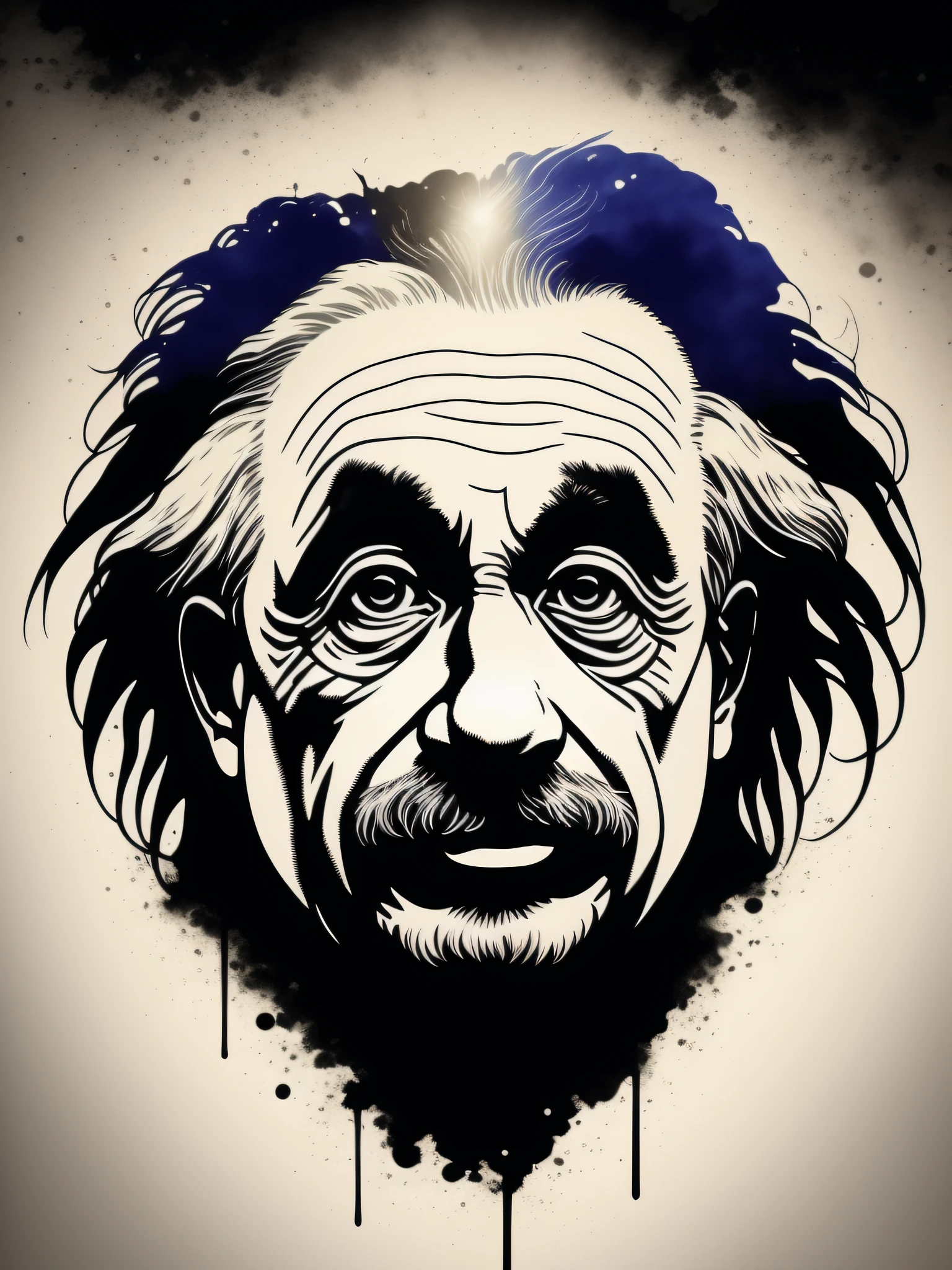 albert einstein, arte da camiseta, 2D, ((fundo preto: 1, 5)), vetor, cores vivas, obra-prima, melhor qualidade, detalhes intrincados, perfect symmetrical face, detalhes realistas, gothic theme, luz de aro, luar, cinematic shading, Greg Rutkowisk