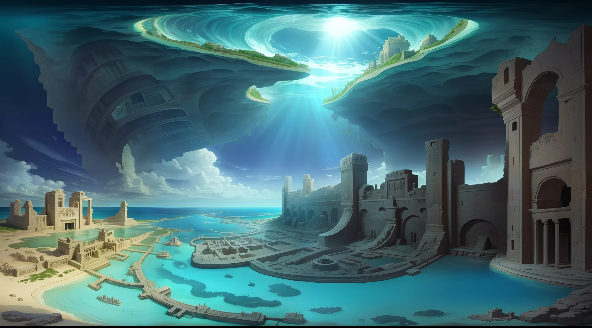 the city of Atlantis, a legendary city that is said to have sunk to the bottom of the ocean,