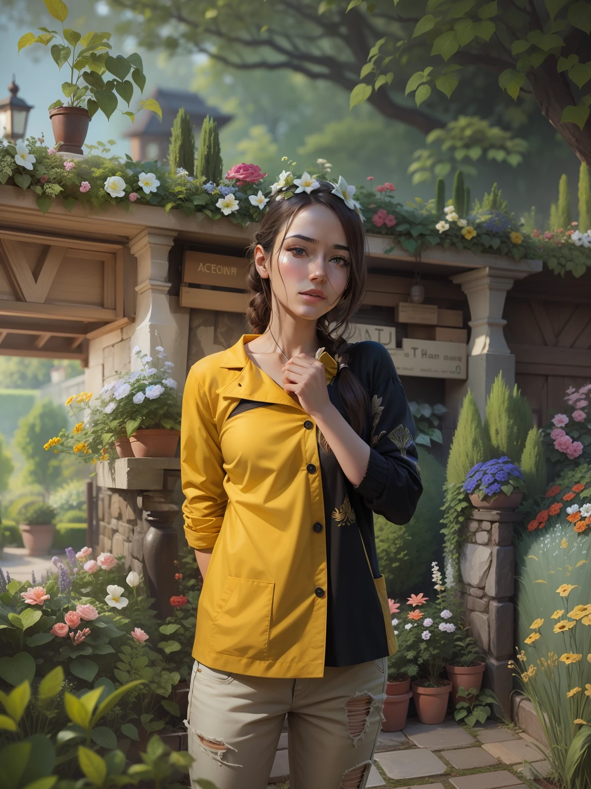 Change back ground in a garden realistic face