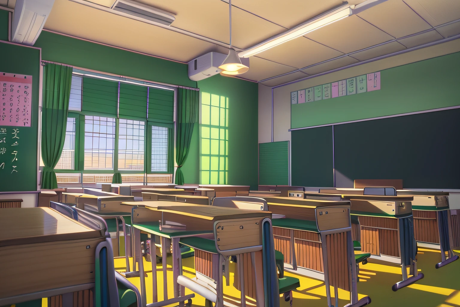 There is a classroom with a blackboard and lots of tables, School Classroom, Classroom Background, Photos of the classroom, typical anime classroom, classroom in background, Classroom, In a classroom, In the school classroom, Sitting in the classroom, inside school, Japan High School, Classe escolar, in the background, light academia aesthetic, with backdrop of natural light