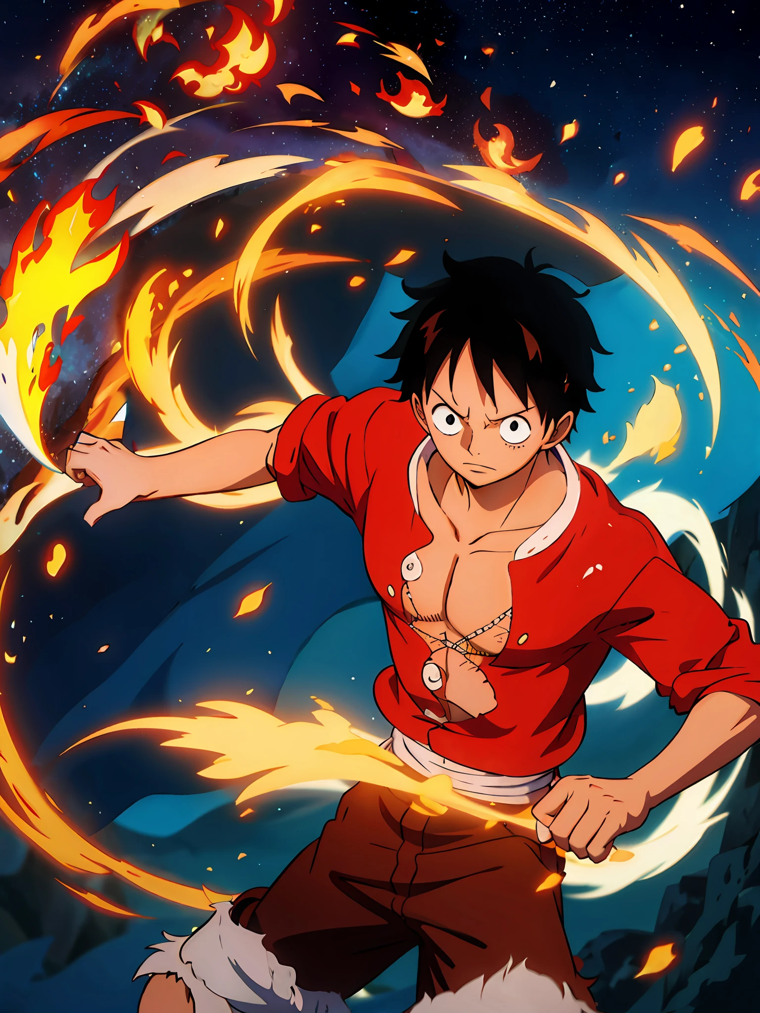 Fill with starry sky and fire effects