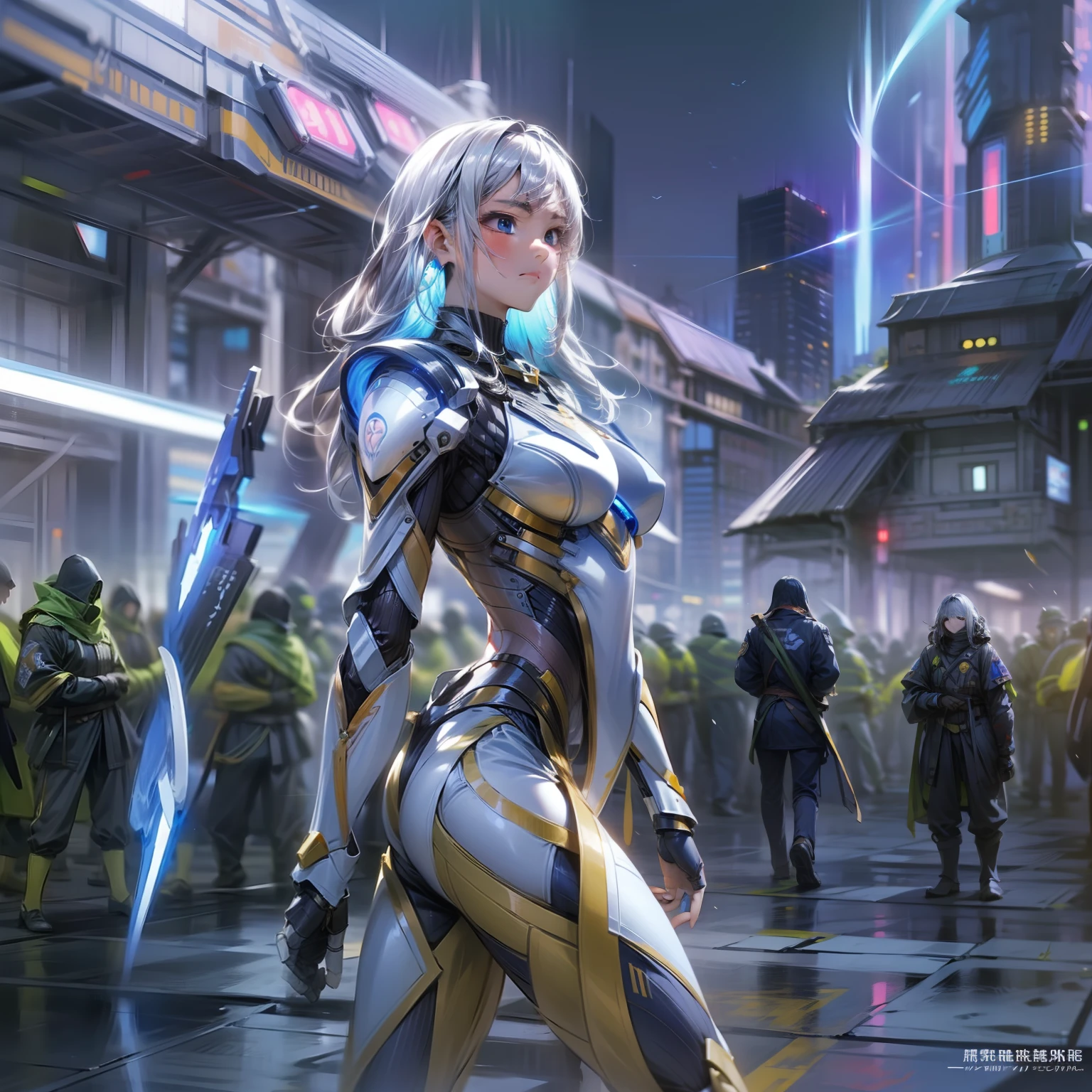New recreate:
theme:Future Warrior
8K、Illustration of a future warrior in ultra-high definition detail。She is beautiful and powerful、Fight as a warrior to protect the world of the future。Hair shines silver、Futuristic equipment and accessories symbolize her warrior appearance。
The background is a beautiful city of the future、Depicts the technologies and buildings of the bright future。Depicts the scene of the future world where future warriors are active、Feel advanced technology and hope for the future。
Pose with a strong posture as a future warrior、We are fighting with advanced combat techniques。Her eyes were calm and calm.、You can feel the will to face the threats of the future。
The costume is a futuristic combat suit、Equipped with high-performance armor and accessories。Her strength as a warrior and hope for the future are expressed。
The color is beautifully represented by the light of the future city and her silver hair。The energy brilliance of future technology is even more prominent.。
The effect depicts a sense of dynamism that seems to emit futuristic energy.、Her determination for the future and the intensity of the battle are expressed。
Background effects depict the progress and excitement of the future city、The battle of future warriors unfolds on a grand scale。Her beauty and hope for the future color the entire illustration、The figure of a future warrior is depicted。