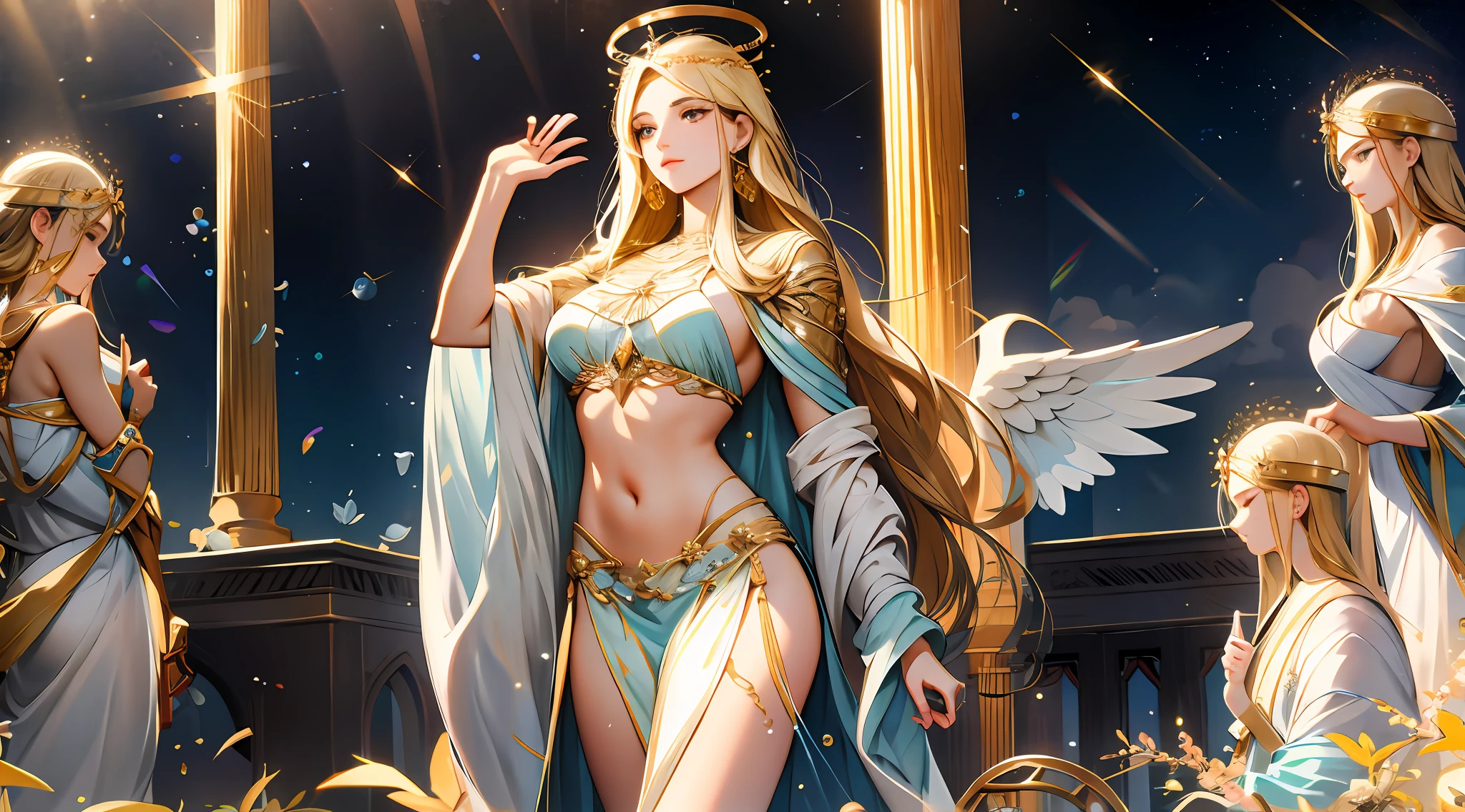 32K,super-fine,Photoreal,Realistic details,Impeccable,Perfect face,Pores are clearly visible, (hyper realisitc:1.2), big breasts beautiful, tmasterpiece, Best quality at best, Extremely detailed face, perfect litthing, pretty hand, perfect hand, Heavenly glorious divine and radiant angels, (The existence of heaven:1.2), (Serene expression), (Majestic wings), (etherealglow:1.1), (Peace and comfort), (Transcendent beauty), (Divine grace), (A symbol of purity), (a golden halo), (Uplifting atmosphere), (celestial realm), (Spiritual enlightenment), (Gentle and protective), (Illuminate the light:1.2),(Serafi characters),(Harmony and tranquility),(Angelic robes),(Eternal and celestial bodies),(Enchanting aura),(Treatment and guidance)