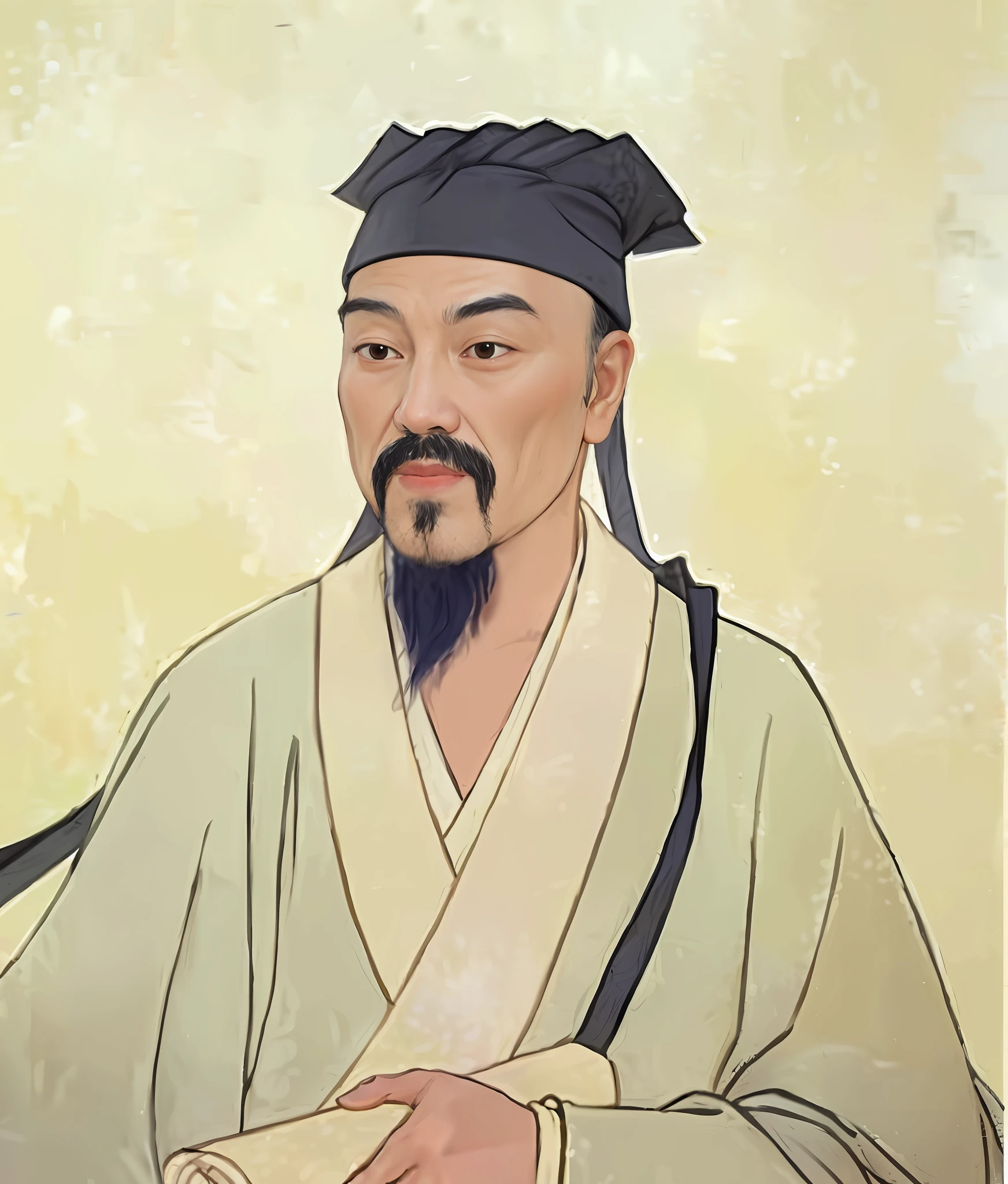 Image of an old man with a beard and a black hat, feng shu, zhang daqian, yuan - ti, Yang Qi, guangjian huang, hua cheng, xiang duan, tian zi, inspired by Wu Daozi, by Xuande Emperor, Song Dynasty, Inspired by Cao Zhibai, xiaoguang sun