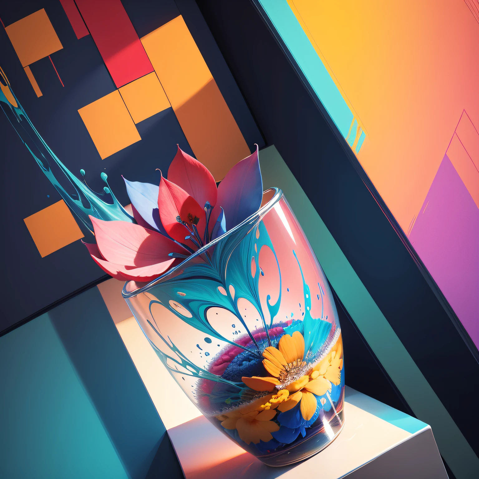 Abstract painting geometric style, pattern, colorido, Fundos, textura, planta em vaso, flor, tamanho da imagem: 4288 × 2848
