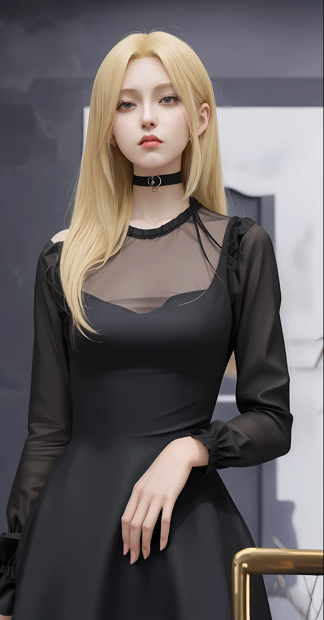 a cartoon picture of a woman in a black dress posing for a picture, anime girl wearing a black dress, she is wearing a black dress, anya from spy x family, blonde anime girl with long hair, loli in dress, revealing outfit, cell shaded adult animation, digital art of an elegant, seductive anime girl, looking like annie leonhart