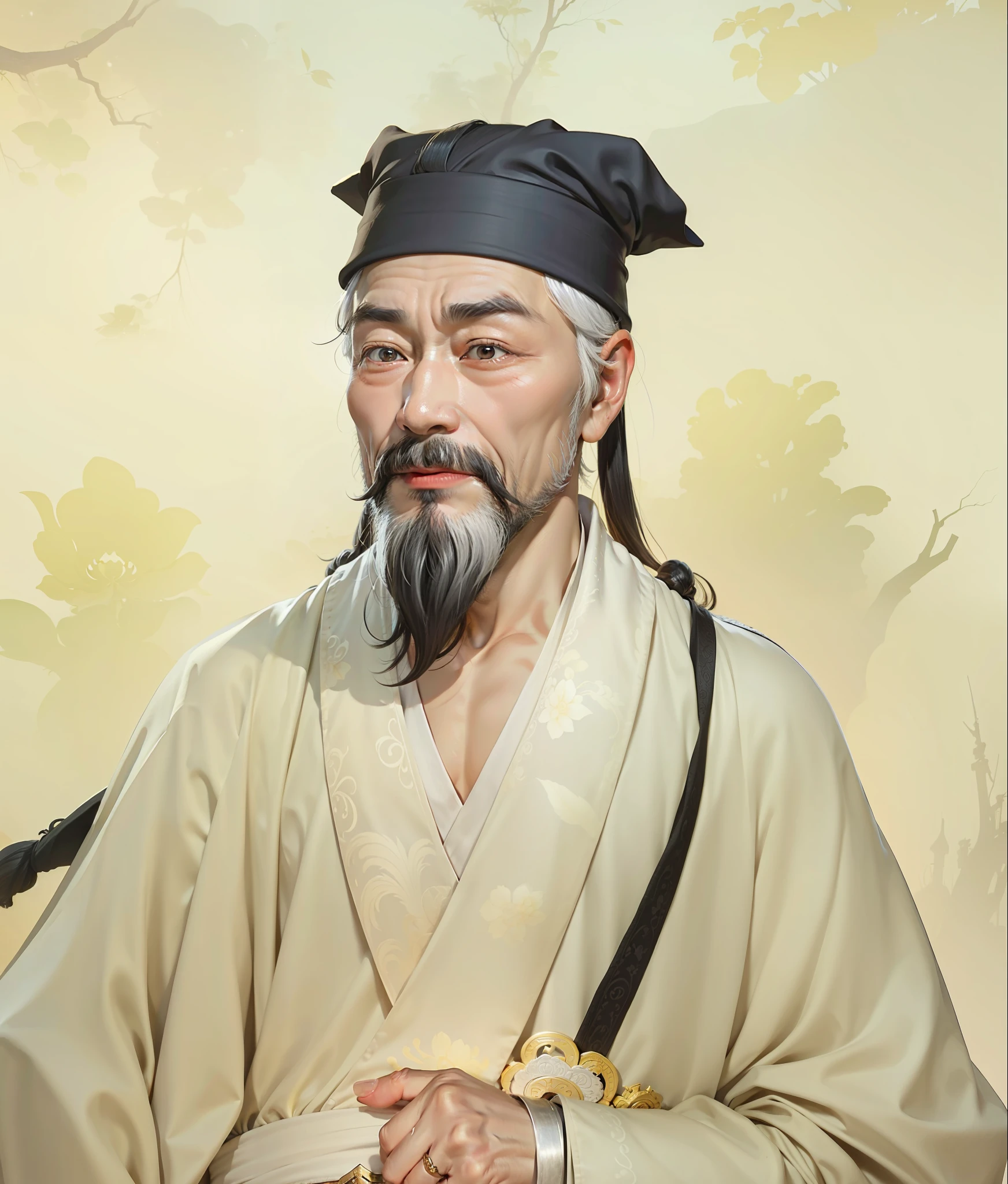 Image of an old man with a beard and a black hat, feng shu, zhang daqian, yuan - ti, Yang Qi, guangjian huang, hua cheng, xiang duan, tian zi, inspired by Wu Daozi, by Xuande Emperor, Song Dynasty, Inspired by Cao Zhibai, xiaoguang sun