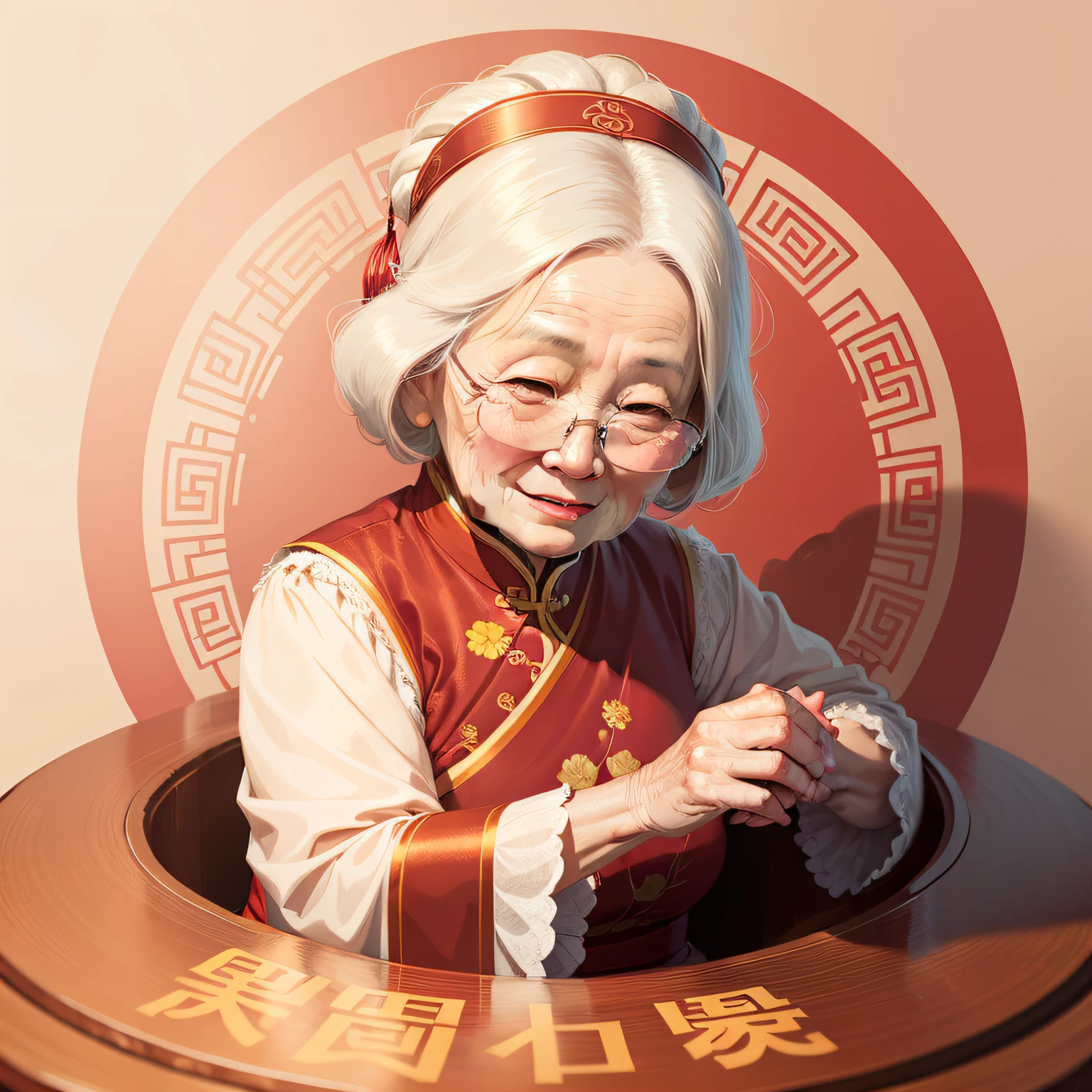 illustration,poster for,Lovely grandmother,Chinese women,affable,with a round face,ssmile,Vector graphics,Two-dimensional painting