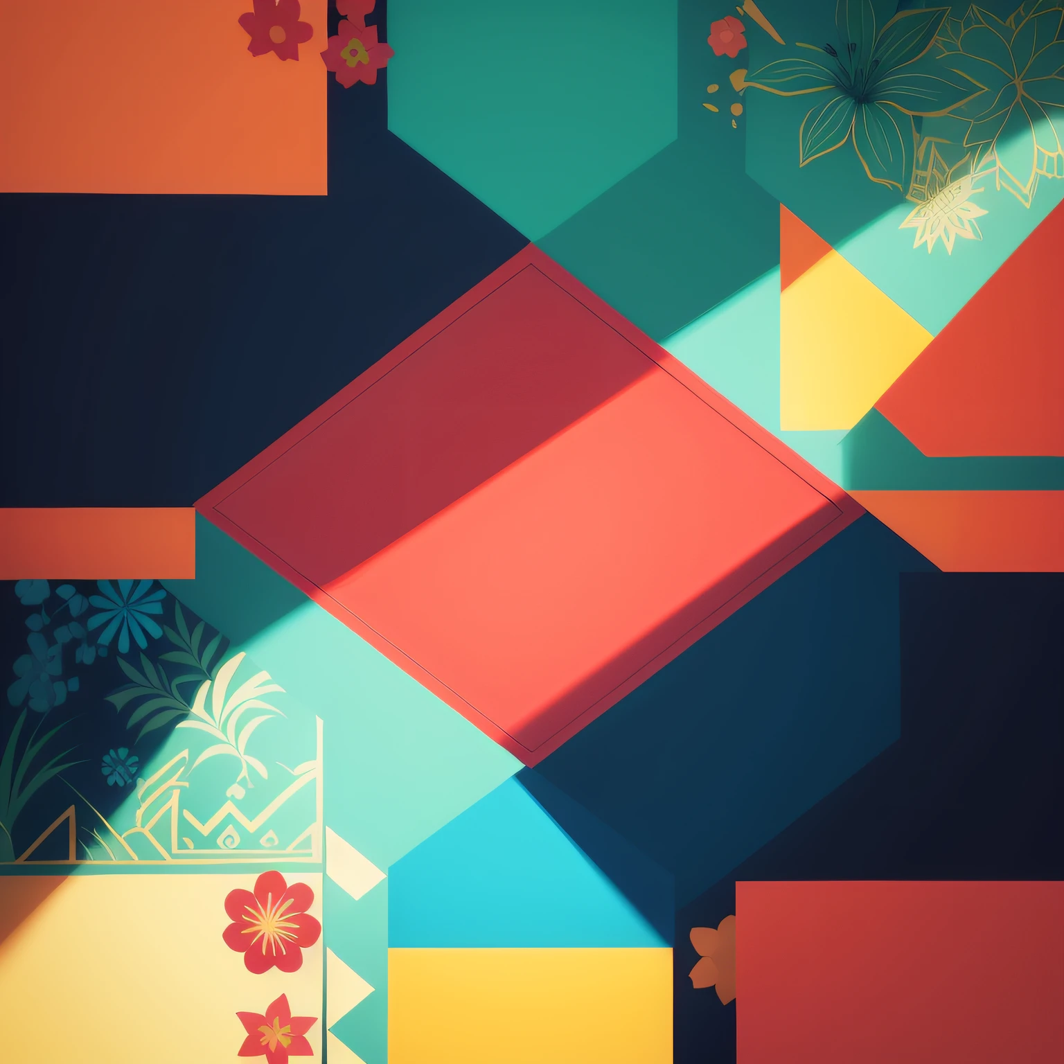 Geometric style abstract painting, pattern, colorful, backgrounds, Texture, potted plant, flowers