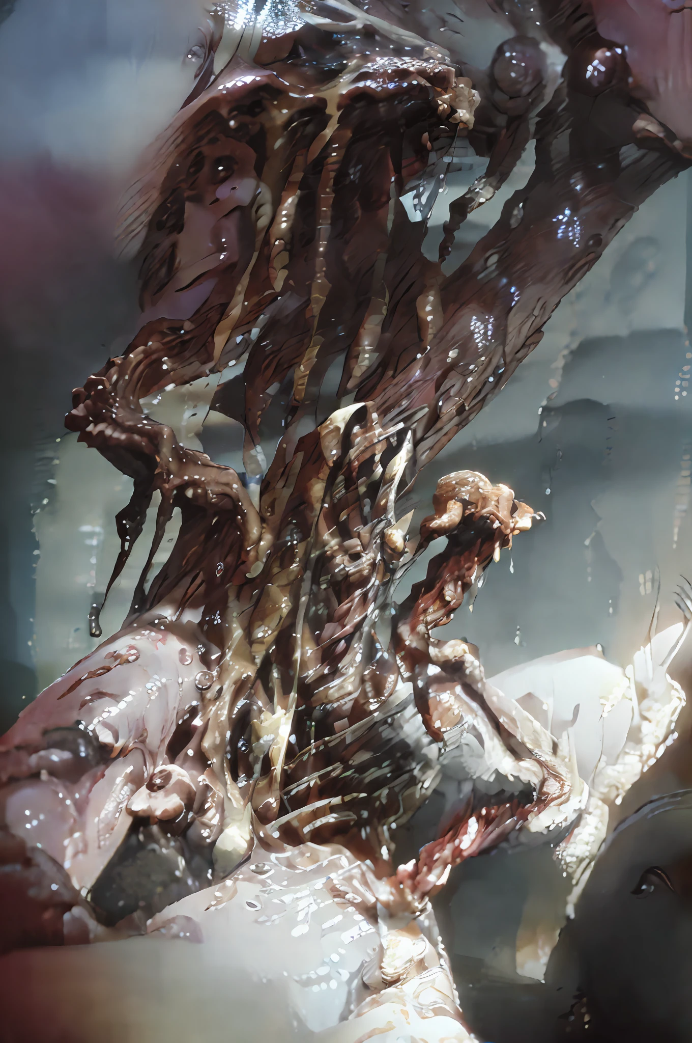 (body horror:1.4), (biomachine:1.3), (bloody:1.2), living being, (colorful:1.2), Hans Giger, many hands, (zentangle:1.2),
grainy, extremely detailed, intricate detail, dynamic lighting,photorealistic, natural lighting, ,low light,
(masterpiece,detailed,highres:1.2), monster attacks a beautiful, scared girl and rips off her clothes as it rapes her with penile tentacles
