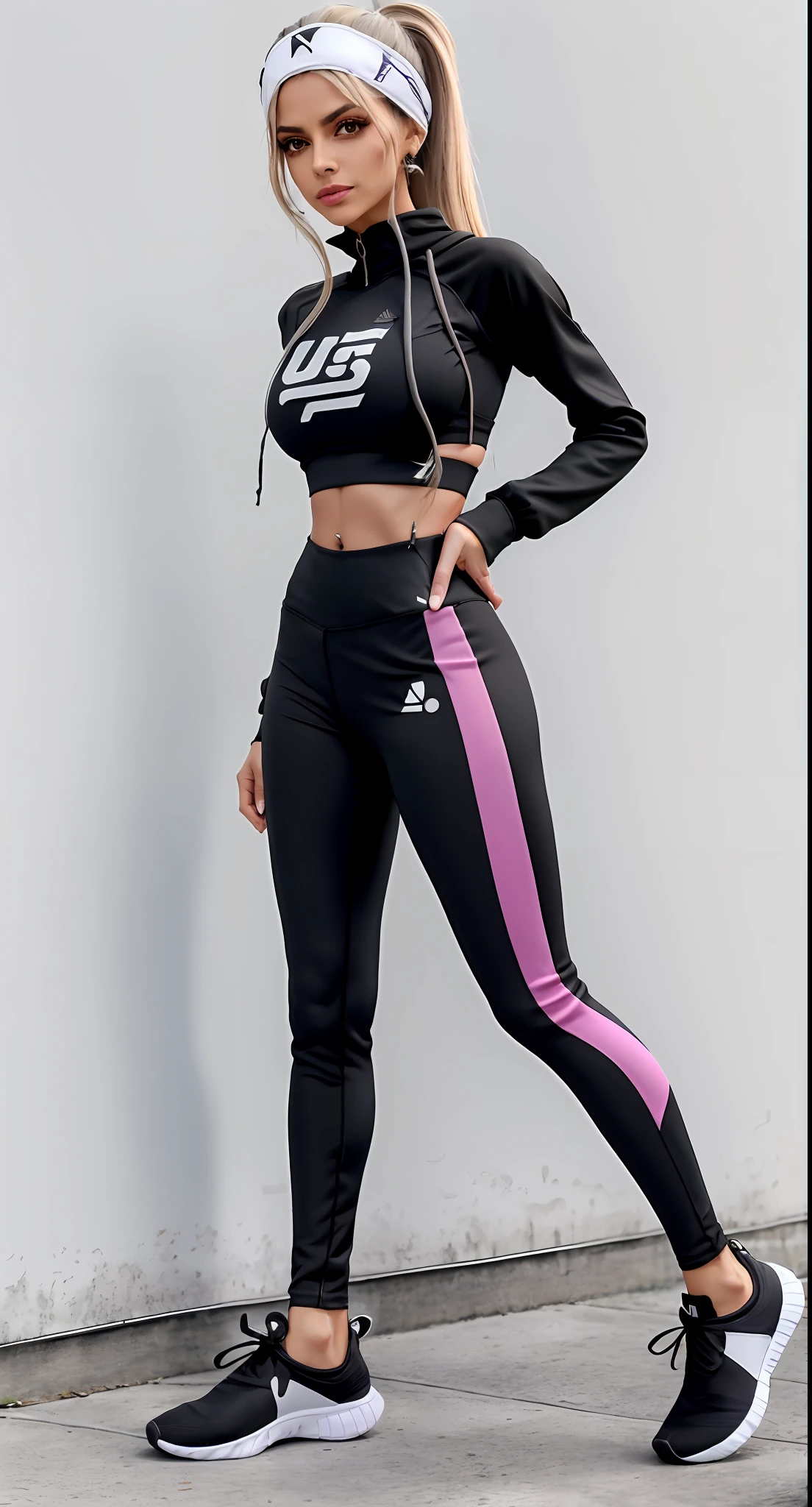 uma mulher (((Sueco, cabelos castanhos e ondulados))) in a black sports bra top and leggings, two piece workout clothes, usando roupas pretas apertadas, roupas esportivas, roupas esportivas, physical : tinyest midriff ever, Jet Black Leggings, usando equipamento de fitness, roupa feminina, roupas esportivas fofas, wearing a track suit, Leggings Pretas, Fotografia de uma mulher techwear, energetic varia suit, roupa preta, Directed by: Lee Jeffreis