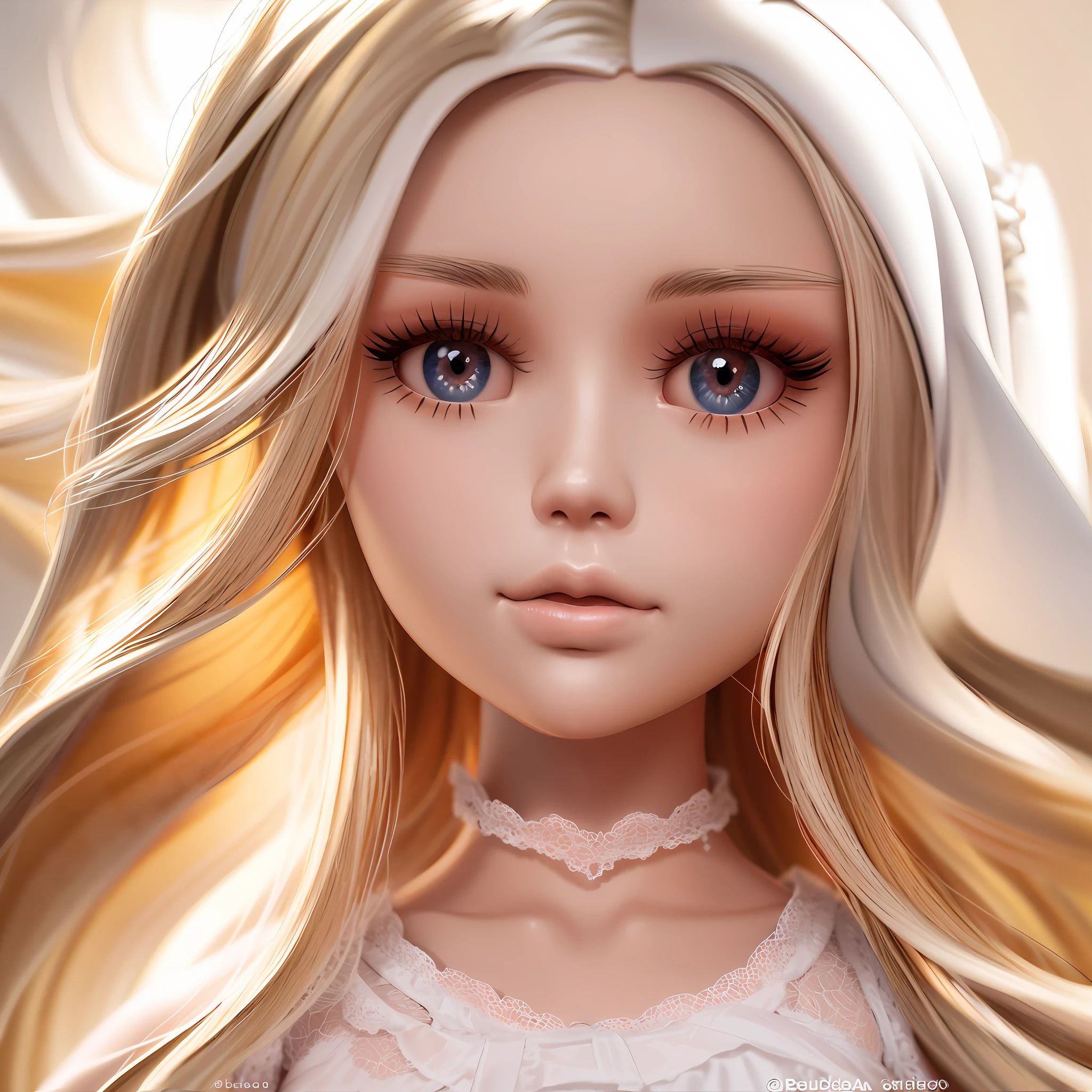 boneca barbie loira com longos cabelos loiros e um vestido de renda branco, longos cabelos loiros e olhos grandes, boneca articulada da bola, longos cabelos loiros e olhos grandes, skyboneca noa |, cabelos loiros e olhos grandes, plastic doll, Retrato da boneca Barbie, imagem detalhada, imagem detalhada, pale milky white porcelain skin, boneca, cara de boneca, boneca barbie anime, China cara de boneca