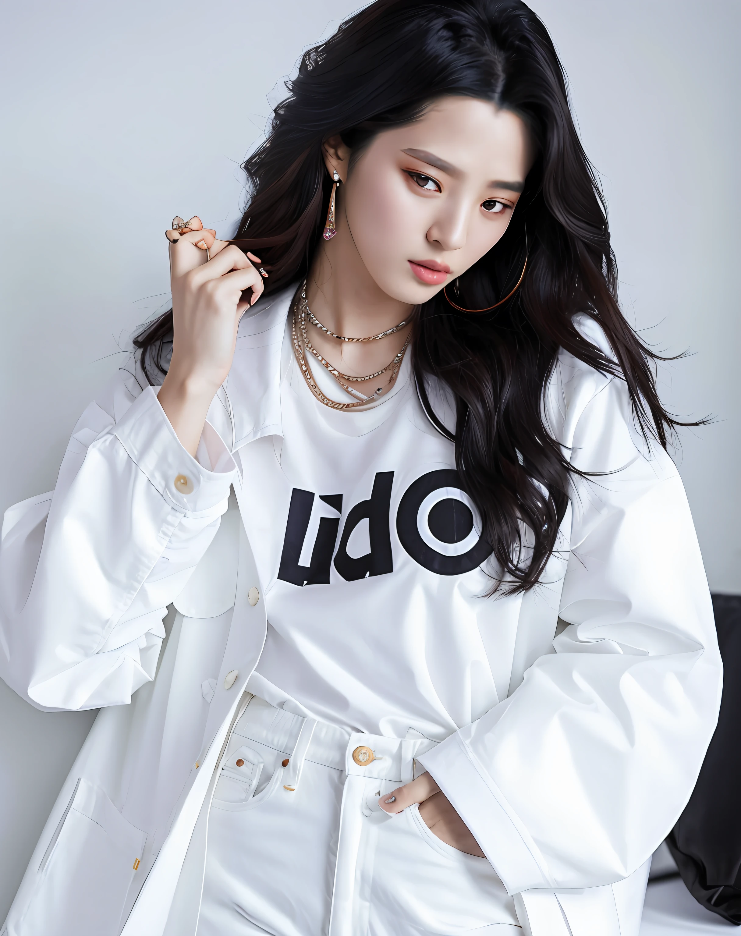 Araffe mnalher with long black hair wearing nama white shirt and white pants, dilraba dilmnarat, Retrato Jisoo Blackpink, Jisoo do Blackpink, Dom Ynanjoo, Ulzzang, jisoo do blackpink, ronapas brancas da moda, Jinyonang Canela, h. na. d, Heonhwa Choe, inspirado em Tang Sin Ynan Sandara, albedo