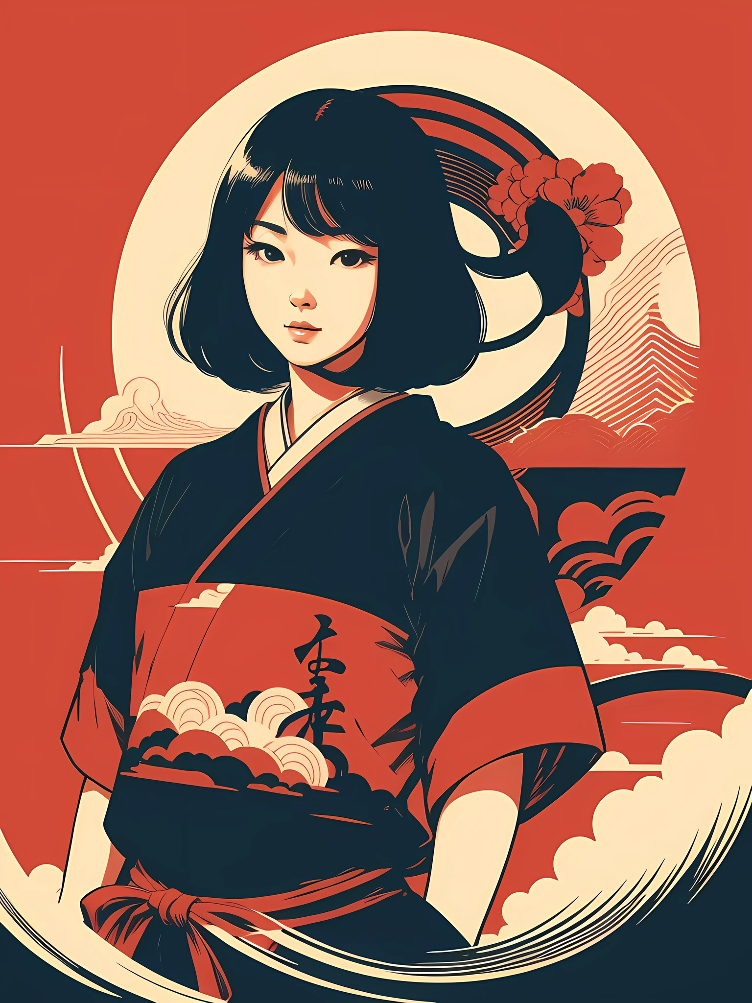 "Japanese vintage art, t-shirt design, vector art, flat art."