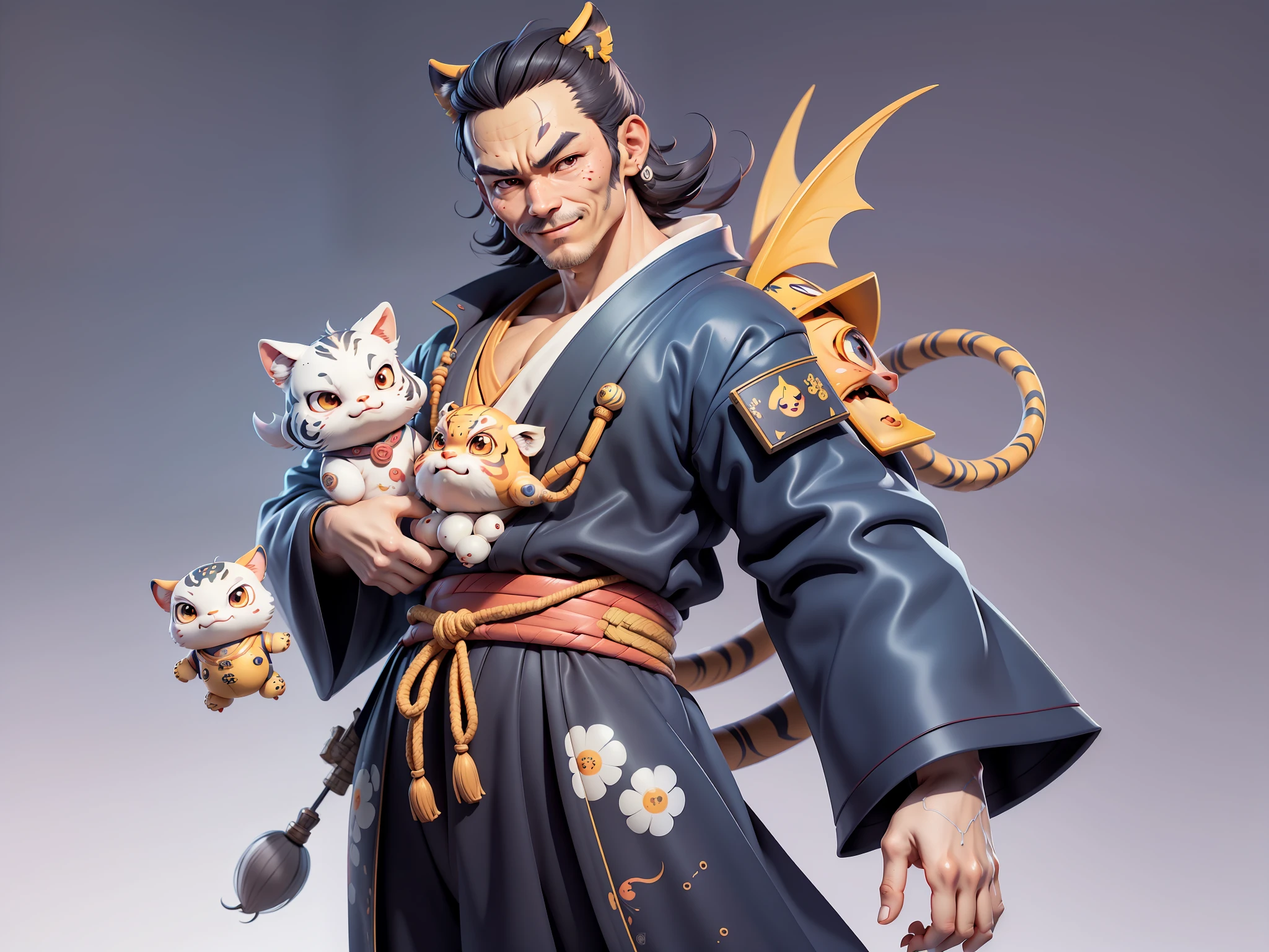 (Daisaku),(Need),(Super meticulous),(full bodyesbian:1.2),Japanese ukiyo-e girl,japanese geisha,Beautiful,Oriental dragon,one tiger,Aeolian Thor,Raised sexy,爆乳,Oriental face,TV Anchor,Bust portrait illustration,Alone,In black suit,a blue tie,The face is slightly chubby,The face was clean,without a beard,Black super short hair,Black eyes,Smile confidently,3C computer sub-products,iPad, iphone,Digital painting,3D character design by Mark Clairen and Pixar and Hayao Miyazaki and Akira Toriyama,The illustration is a high-definition illustration in 4K resolution,With very detailed facial features and cartoon-style visuals。