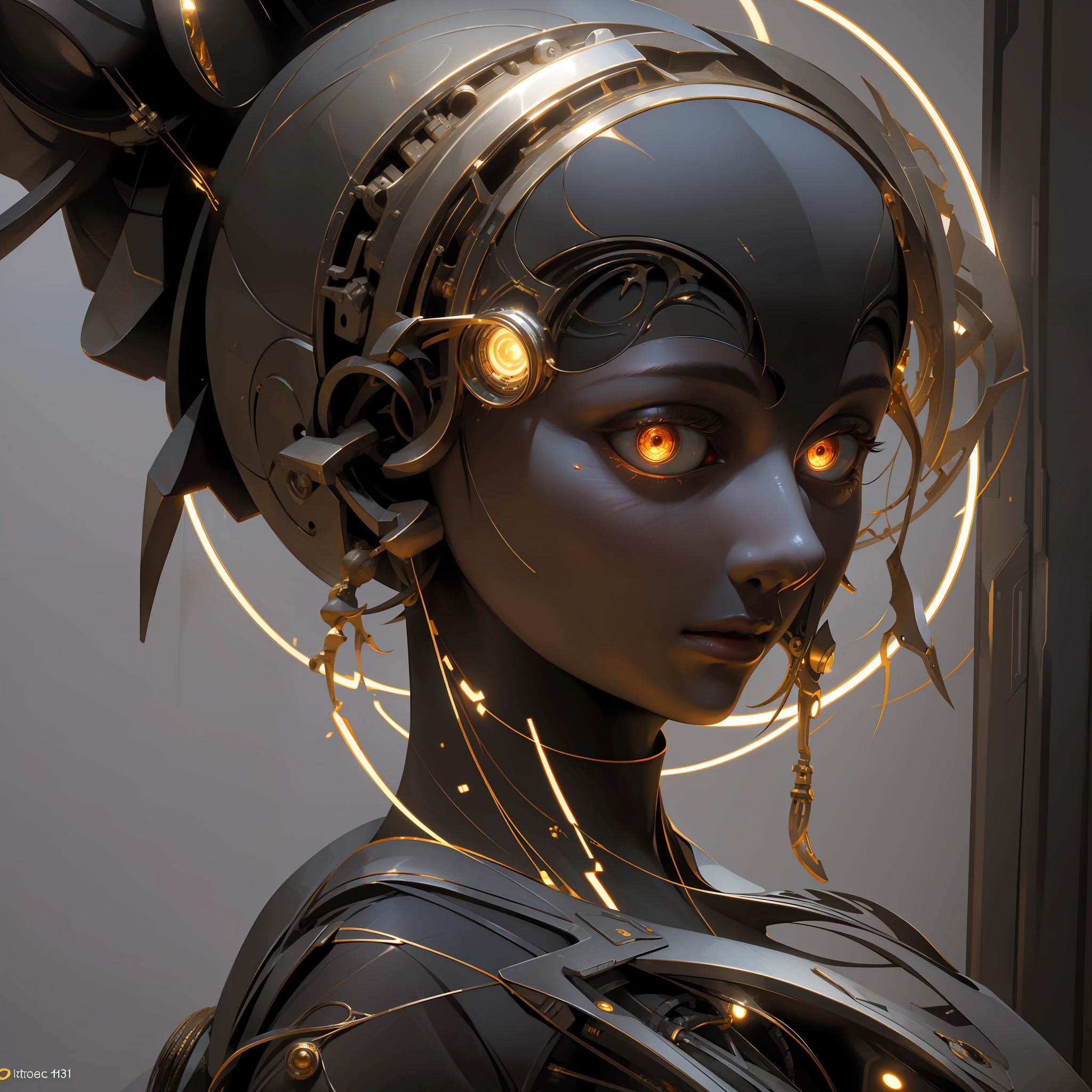 1mechanical girl,((ultra realistic details)), portrait, global illumination, shadows, octane render, 8k, ultra sharp,metal,intricate, ornaments detailed, cold colors, egypician detail, highly intricate details, realistic light, trending on cgsociety, glowing eyes, facing camera, neon details, machanical limbs,blood vessels connected to tubes,mechanical vertebra attaching to back,mechanical cervial attaching to neck,sitting,wires and cables connecting to head