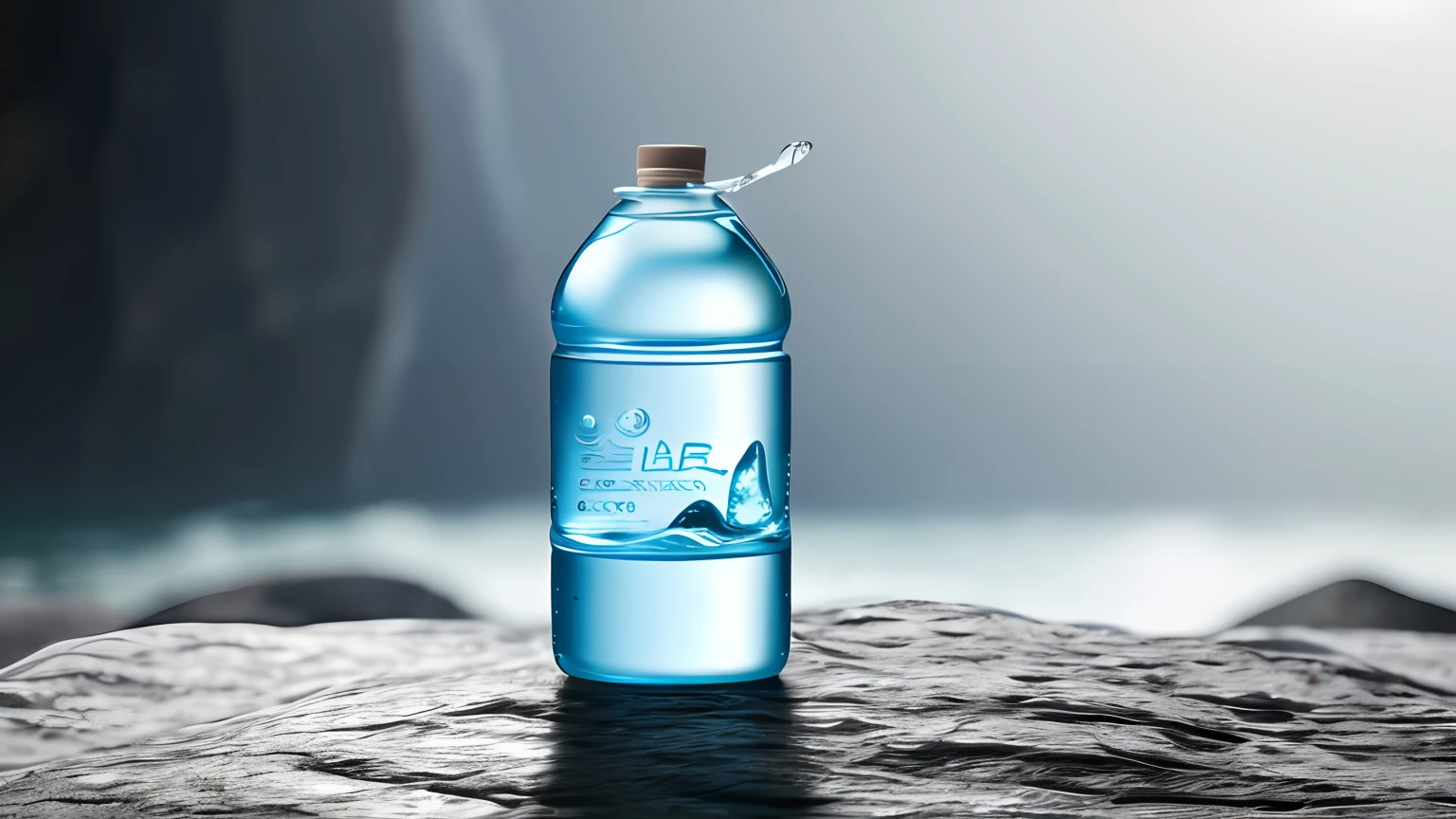 Close-up of a bottle of water on a rock face, ultra detailed water, commercial product photography, Product photography, high quality product photo, water, realistic water, water in background, Official product photo, Product photography 4 K, high quality topical render, photoshop water art, high qualityProduct photography,(Realism style 1.2)。