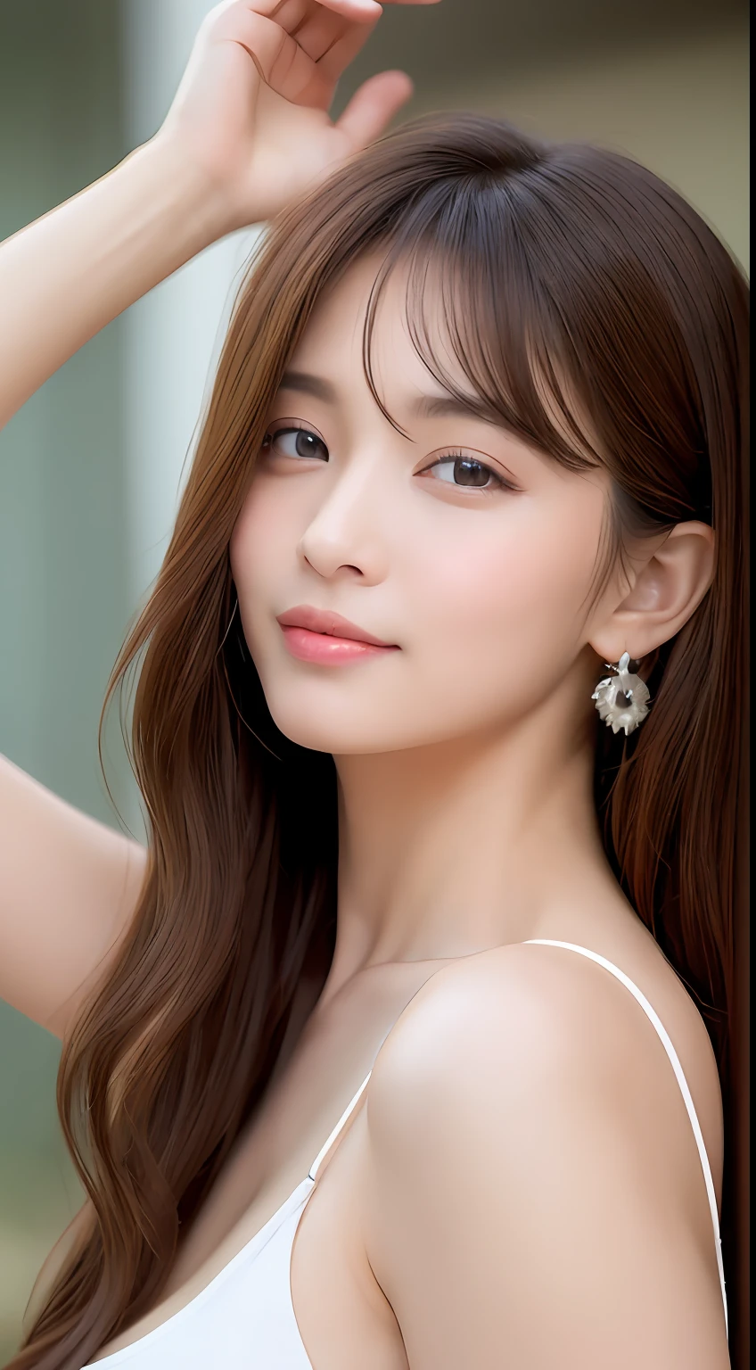 ((top-quality、8K、​masterpiece:1.3))、1girl in、Slim Abs Beauty:1.3、(Hairstyles Brown Hair Shortcuts、Colossal tits)、Sexy dresses:1.1、Super fine face、Delicat eyes、二重まぶた、A smile、Luxury Hotel Bets、Raw photo、beautiful girl of 20 years old、Very cute idol face、sexypose、Sexy Shots