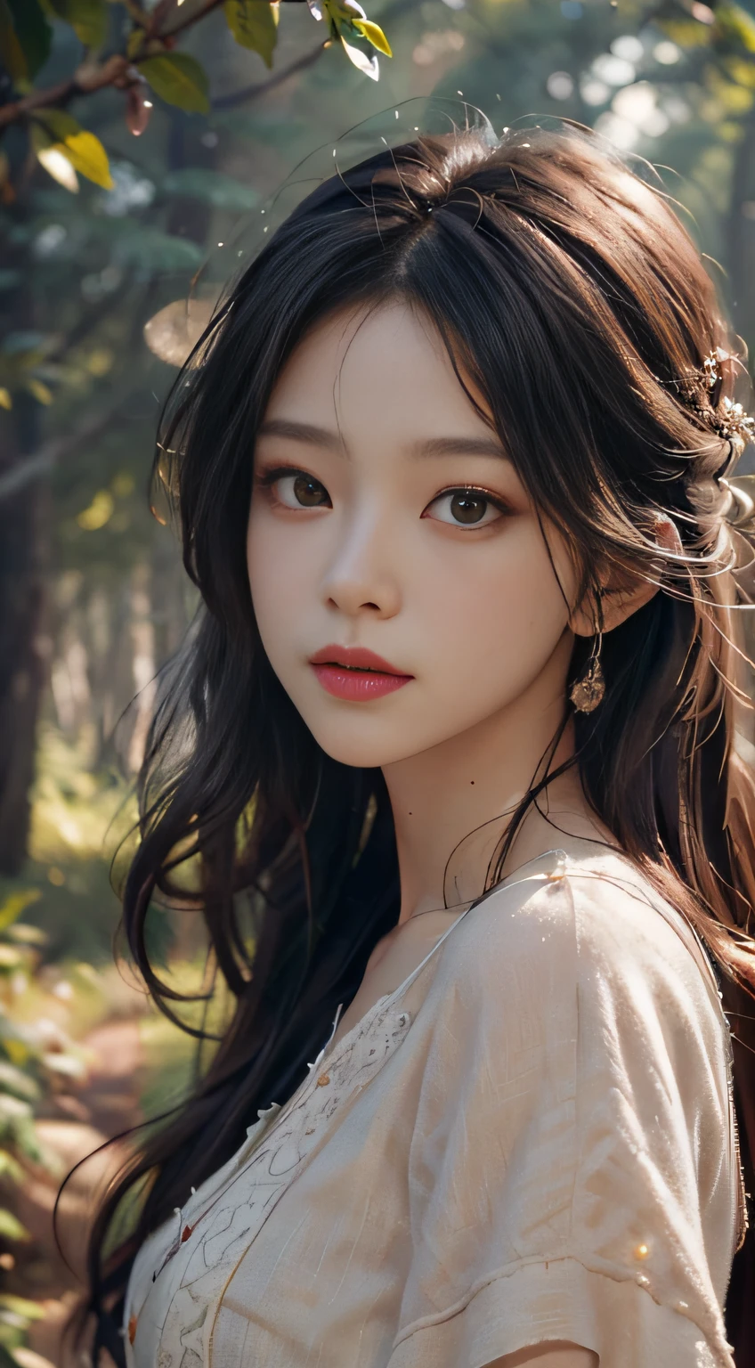 ln the forest，hillside，Quiet，Rustic，High-definition detail、hyper-detailing、cinematic ligh、ultra-realistic realism、Soft light、Deep field focus bokeh、