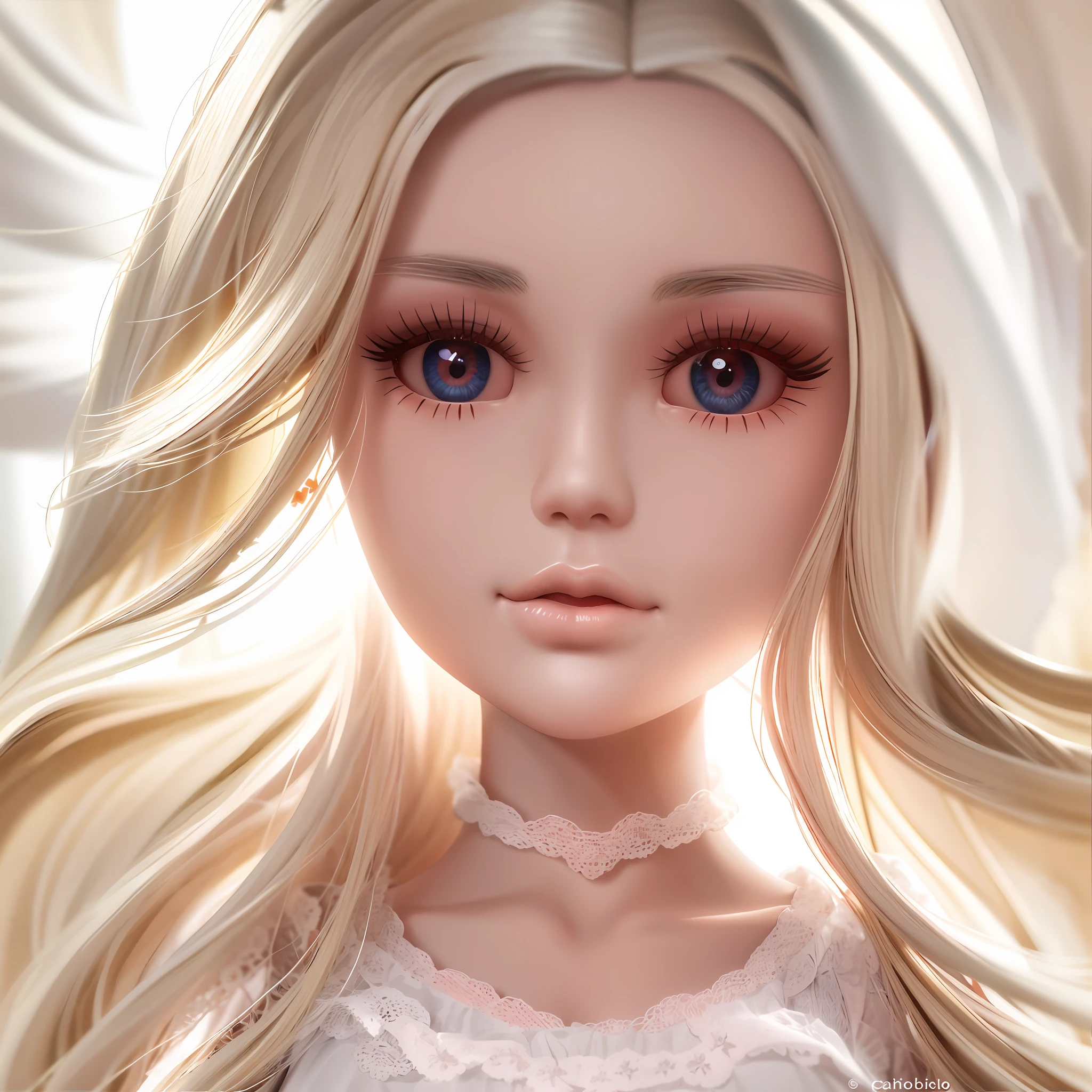 boneca barbie loira com longos cabelos loiros e um vestido de renda branco, longos cabelos loiros e olhos grandes, boneca articulada da bola, longos cabelos loiros e olhos grandes, skyboneca noa |, cabelos loiros e olhos grandes, plastic doll, Retrato da boneca Barbie, imagem detalhada, imagem detalhada, pale milky white porcelain skin, boneca, cara de boneca, boneca barbie anime, China cara de boneca